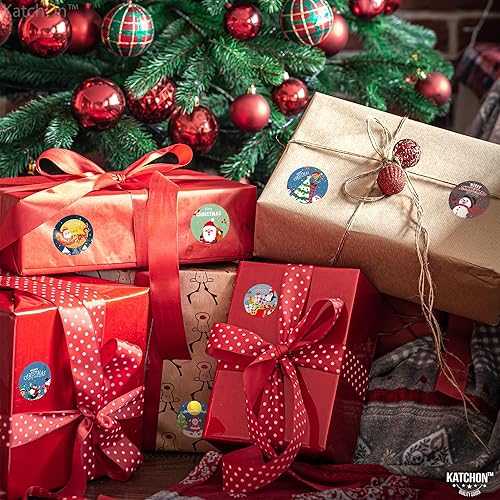 Miniatura 5 de KatchOn, Rollo de calcomanías navideñas festivas  8 diseños, 500 unidades  Calcomanías redondas de Navidad para sobres, calcomanías navideñas
