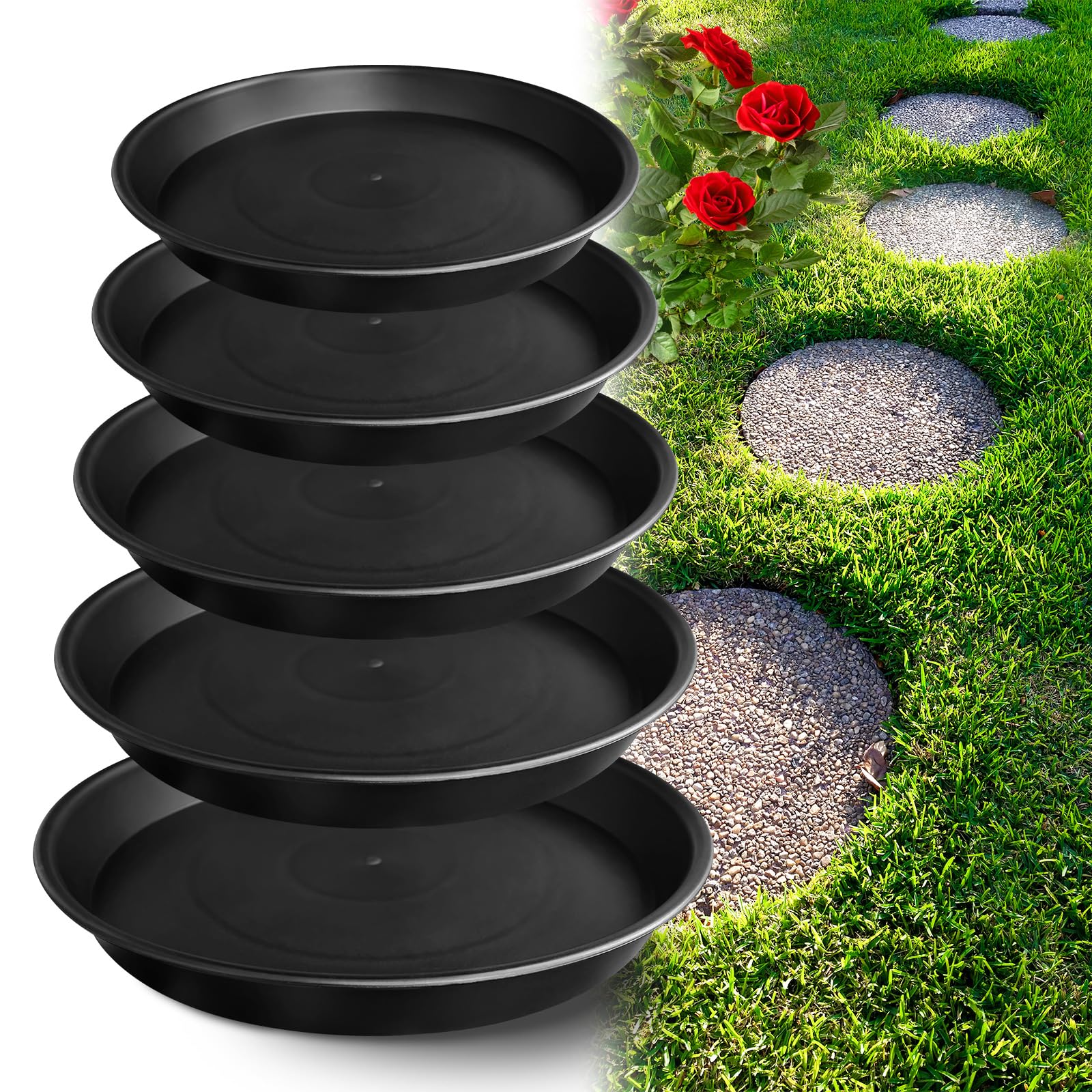 U0U Moule rond de 5 tailles pour pierre de pas 22,1 cm, 23,5 cm, 25,4 cm, 29 cm, 32 cm pour béton, moules en plastique noir pour coulée de jardin, allée, trottoir préfabriqué et allée (noir)