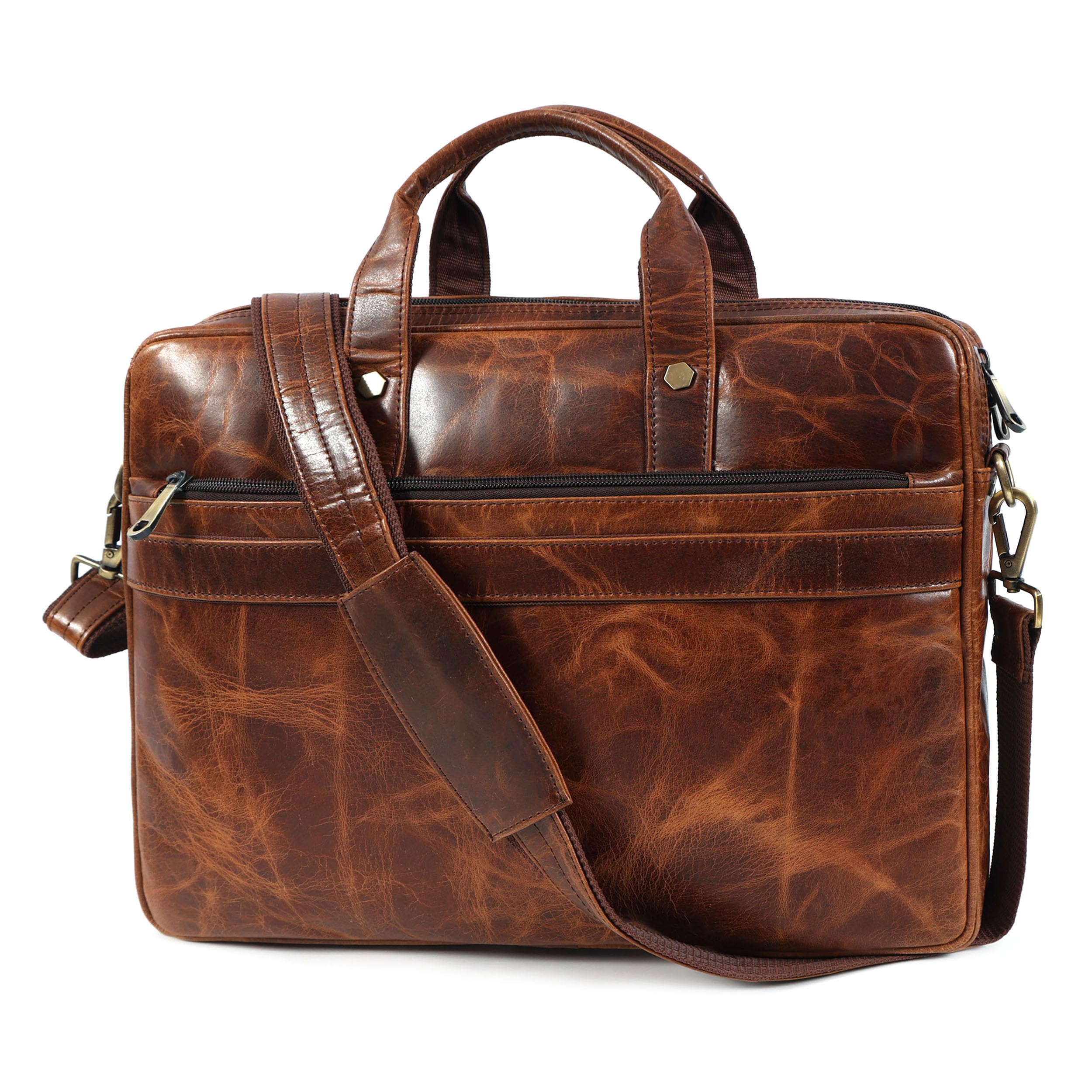 Leder Luxus Mens Laptop Bag 16 Inch Waterproof Vintage Leather Shoulder Office Crossbody Bag With Ajustable Straps Metal Grip