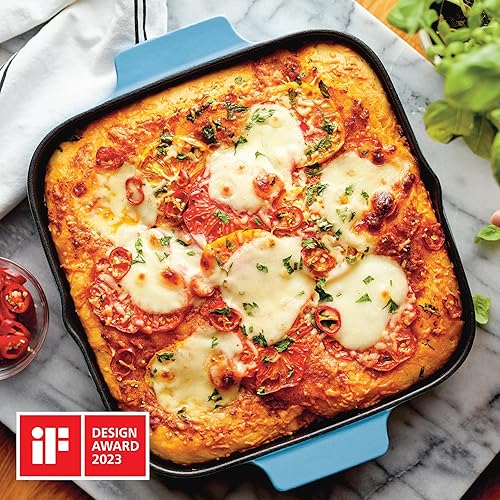 Miniatura 3 de KitchenAid Parrilla cuadrada de hierro fundido esmaltado y bandeja para asar, 11 pulgadas, terciopelo azul