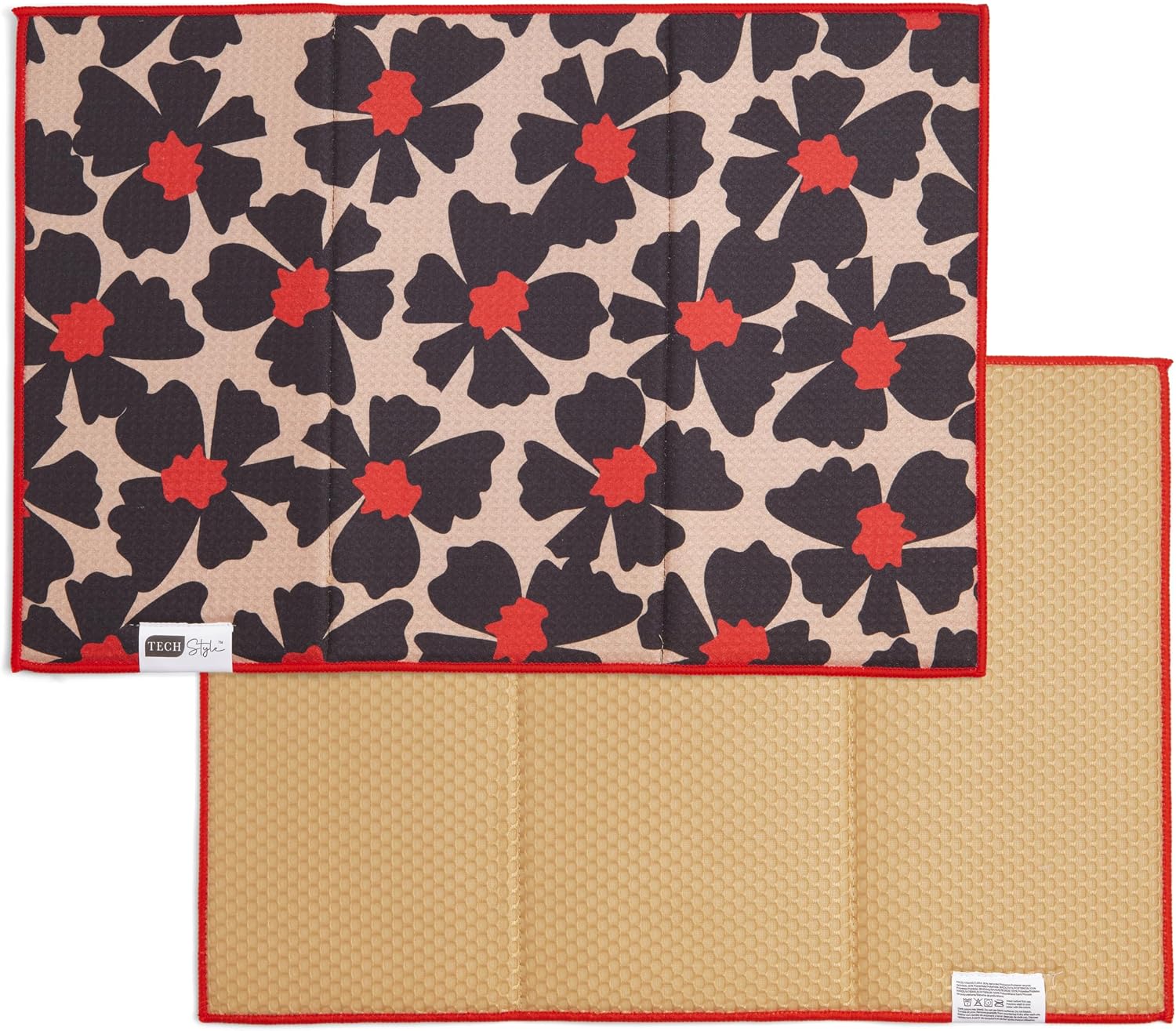 RITZ 6-Piece Flowers & Moons Microfiber Kitchen Set – Retro Mid-Century Modern Botanical Decor – Includes 14" x 21" Dish Drying Mat, Two 18" x 28" Waffle Weave Towels, and Three 12" x 12" Dish Cloths