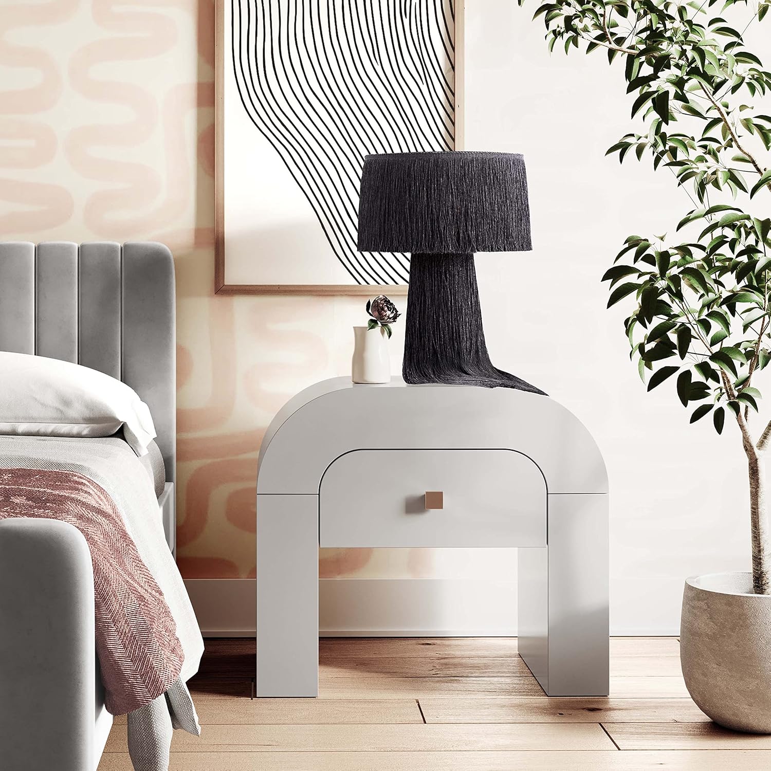 White 1-Drawer Nightstand with Modern Design