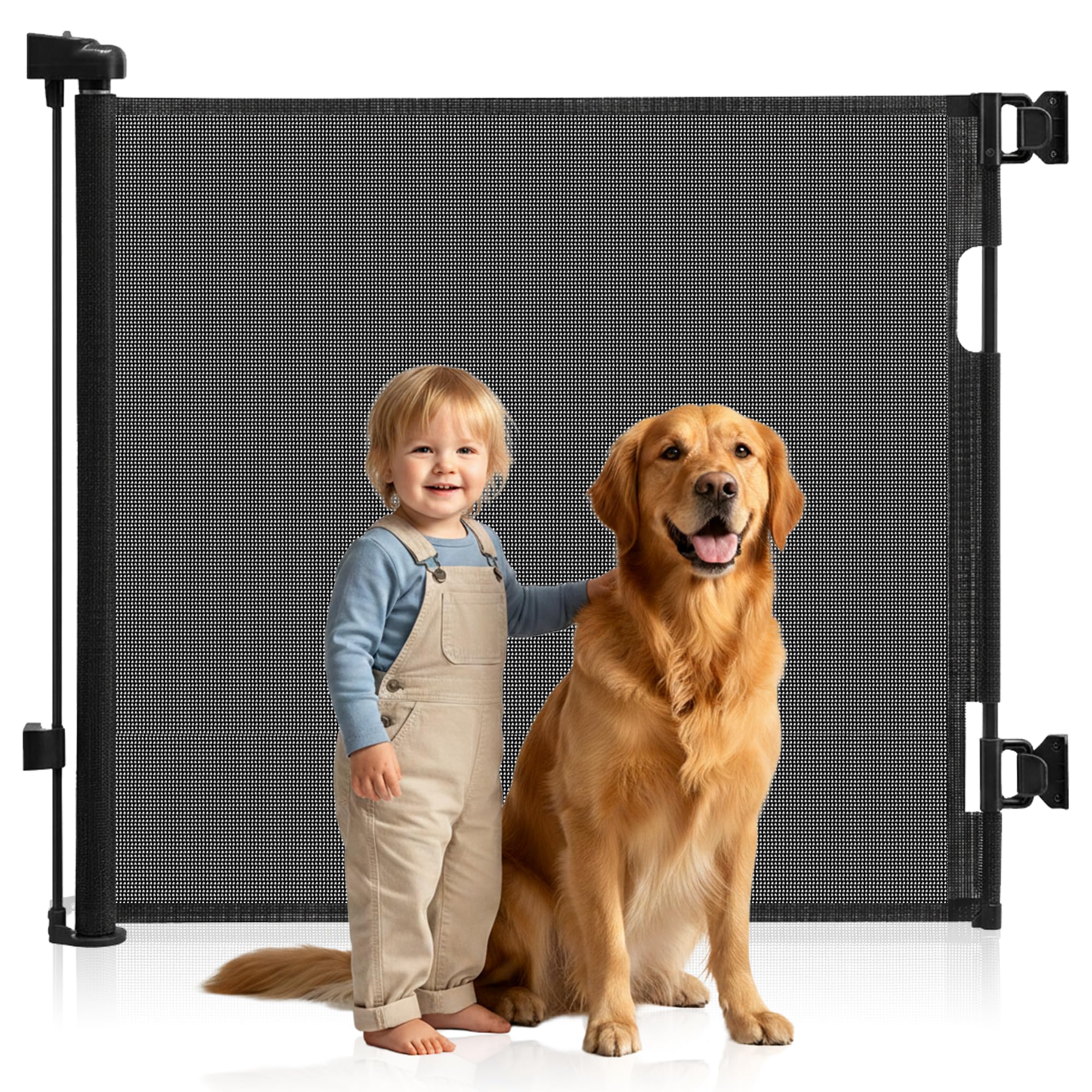Batli Black Retractable Baby Gate For Babies & Pets 150 X 86Cm (59In X 34In) Extra-Wide Safety Gate For Doorways & Stairs, Stair Gate For Dogs With Easy Drill Installation, Indoor Stair Gate