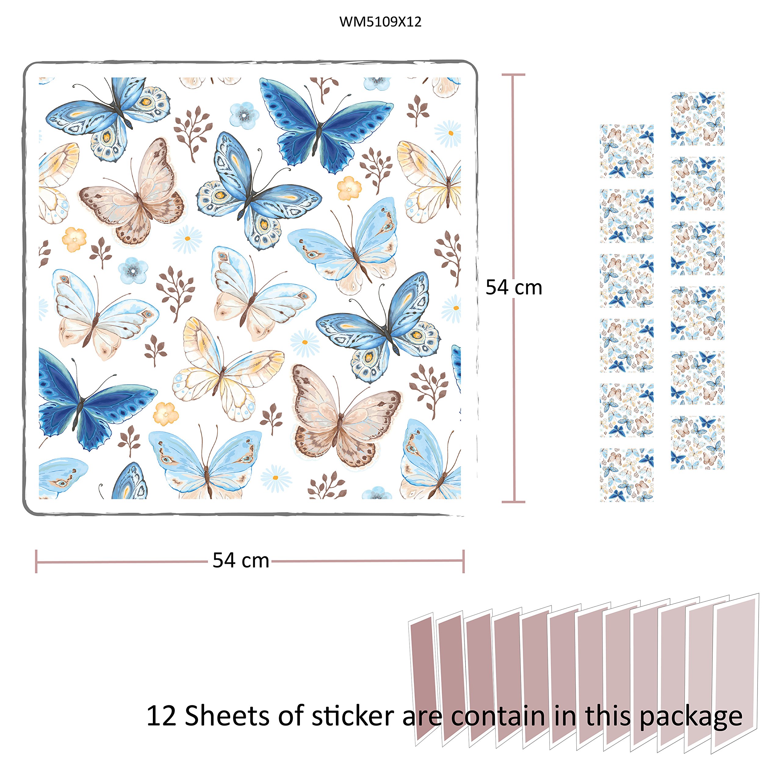 Walplus Farfalle Modello murale Adesivi da Parete, Vinile, Multicolore, 63.5 x 63.5 x 3 cm