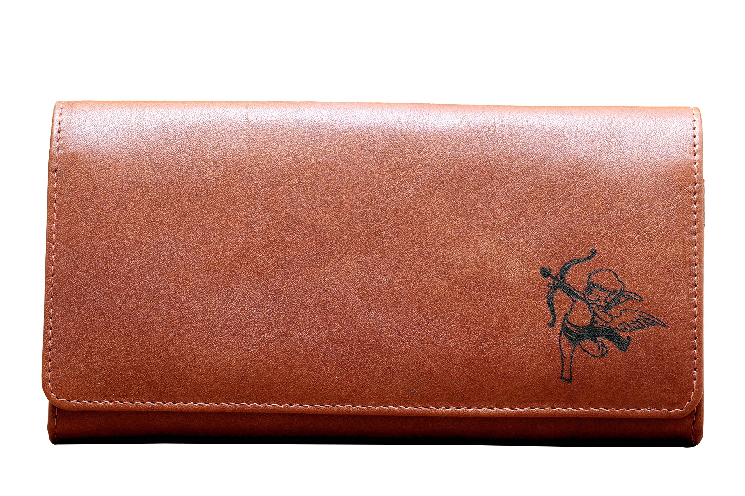 karmanah Cupid Engraved Genuine Leather Wallet for Women - RFID Protected, Zipper Closure, Multi-Card Ladies Purse with Dual Picture Slots and Coin Pocket - Handcrafted Purse for Women - Light Brown-picture-31