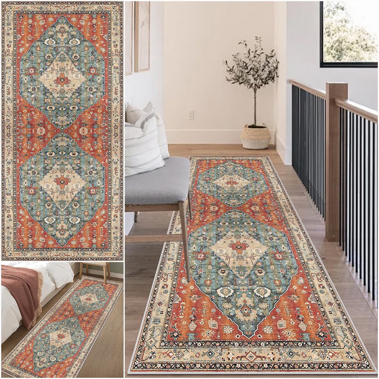 Tapis Couloir/cuisine Antidérapant Long Et Lavable - Vert - Tailles Variables (40-120cm) - Absorbant Et Confortable