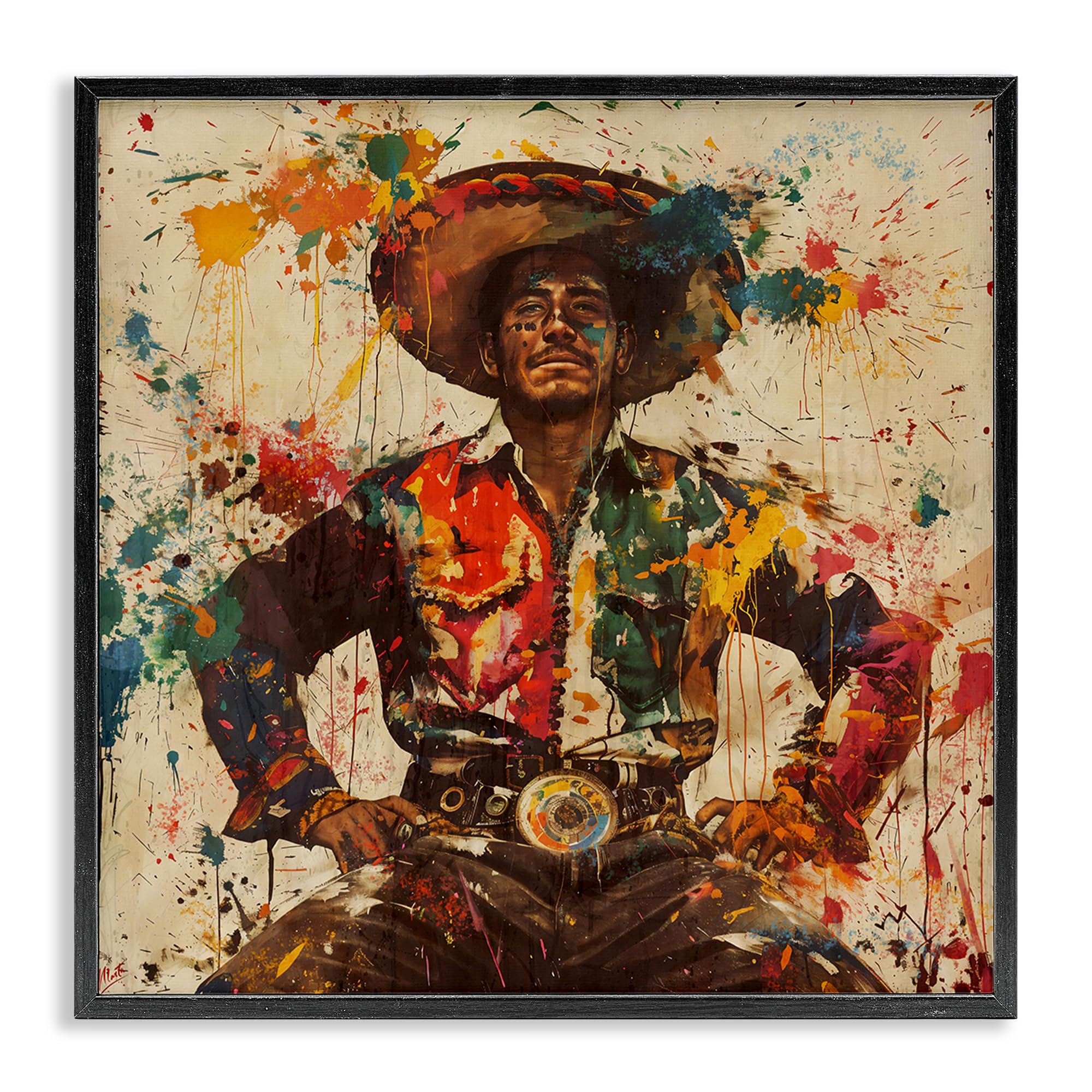 Stupell Industries 'El Mexicano with Paint Splatters', Framed Giclee Art, Black, 12 x 12 Inches, Easy to Hang and Sturdy, Made in USA, by Marta Wiley