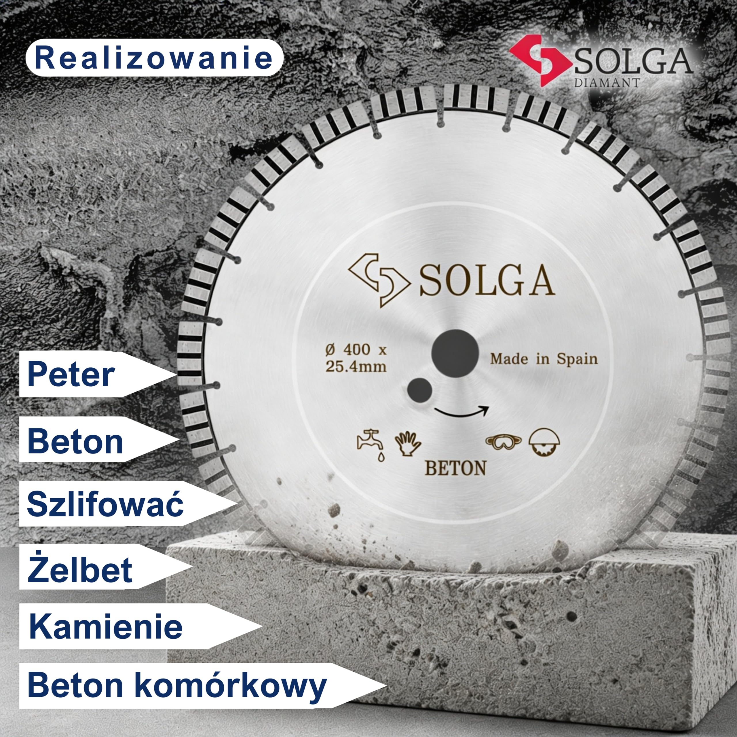 SOLGA Diamentowa tarcza tnąca 400 mm TURBO, tarcza tnąca 400 mm, tarcza diamentowa do asfaltu, betonu, cegły, kamienia, betonu komórkowego, granitu, brzeszczot do piły spalinowej, elektrycznej