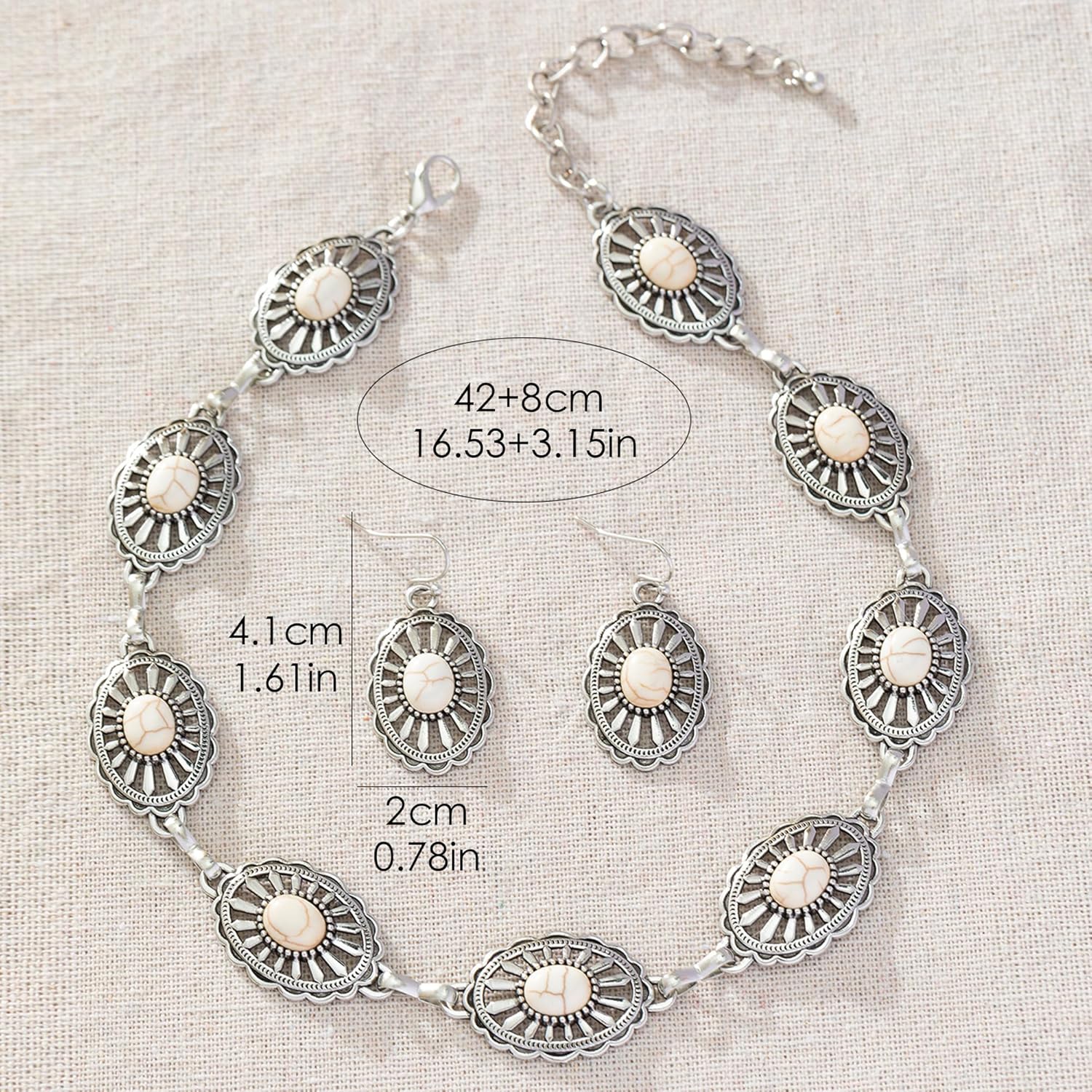 4 PCS Western Turquoise Jewelry for Women Boho Vintage Navajo Pearl Necklace Earring Bracelet Ring Set Country Cowgirl Accessories for Gift - Image 4