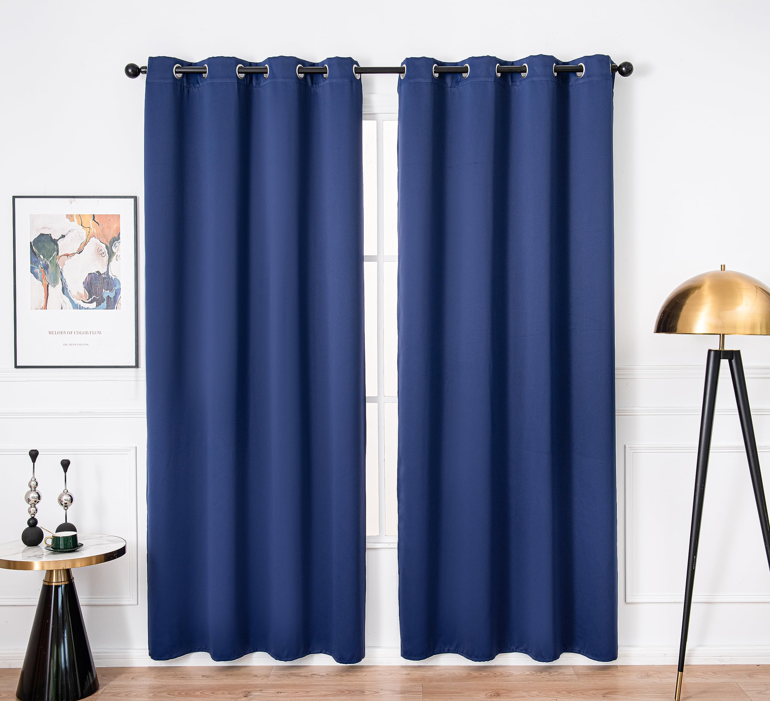 PI Blackout Long Curtains 95 Inches Length,Privacy Room Darkening Divider Curtains with Grommet for Living Room/Bedroom/Glassdoor/Patio 1 Panel (Navy,