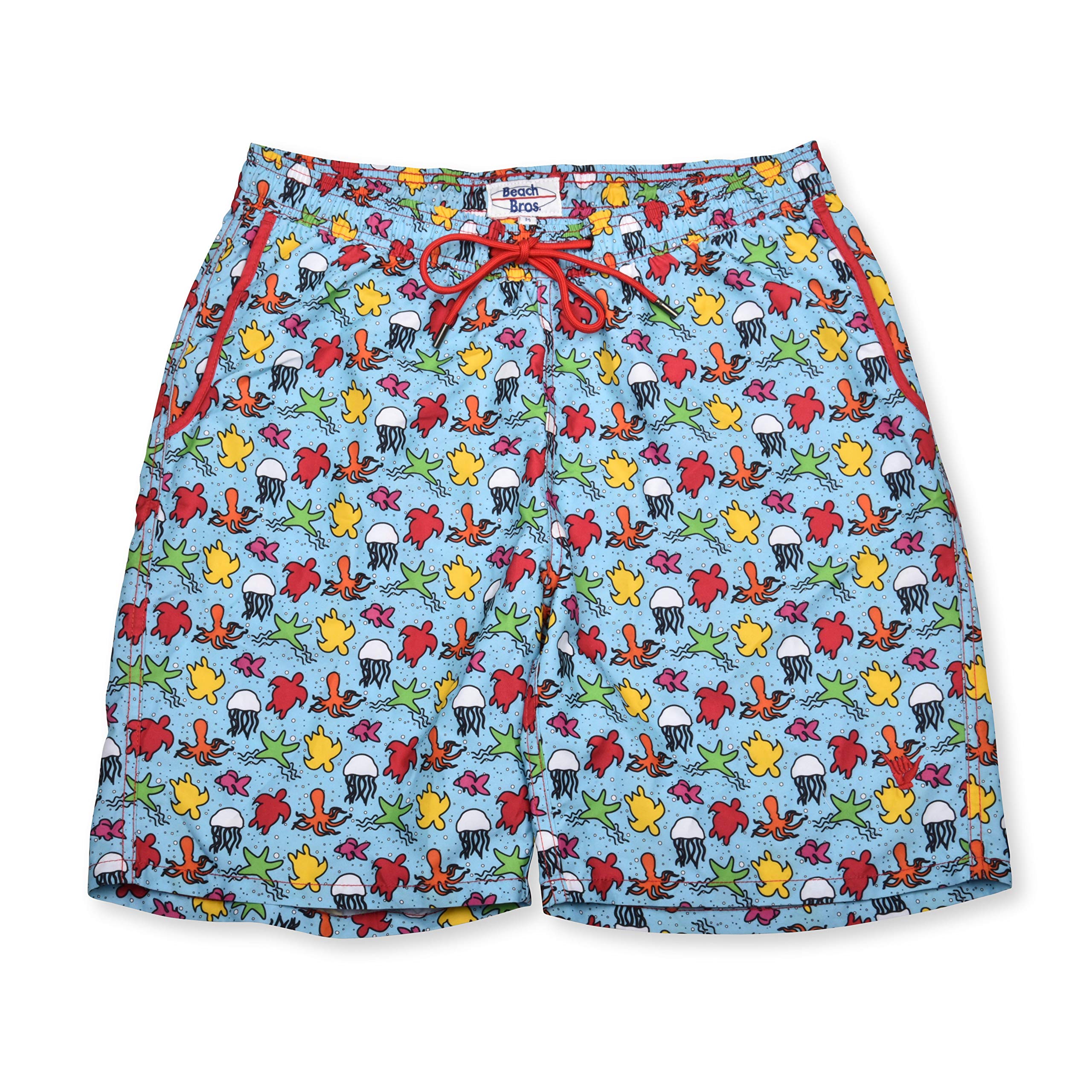 Men’s Swim Trunks, Quick Dry Board Shorts, Lightweight Quick Drying Swimsuit with Elastic Waistband and Pockets, Sea Pop Art Light Blue, S