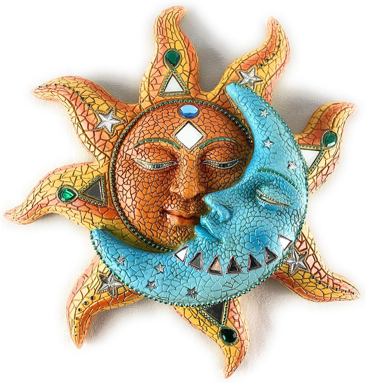 Aint It Nice Large Sun and Blue Moon 3D Mosaic Celestial Face Decor Indoor Outdoor Wall Art Plaque Sculpture Mount for Inside Home Living Room Bathroom Kitchen Outside Patio Fence Porch,16X16 inch