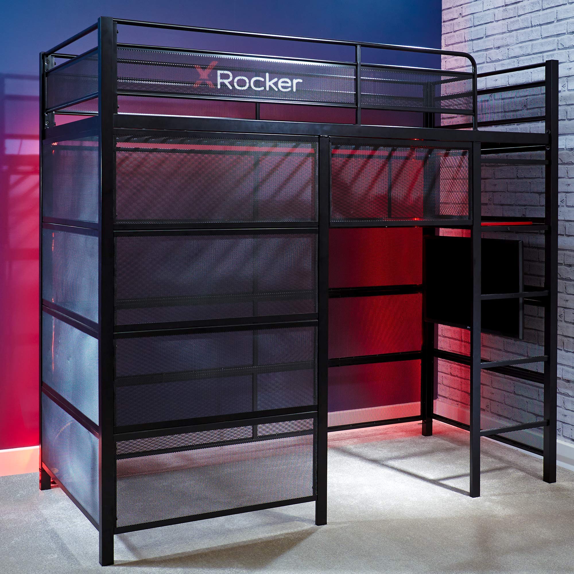 X Rocker Battle Den Gaming Bed High Sleeper Bunk with Storage, TV Mount