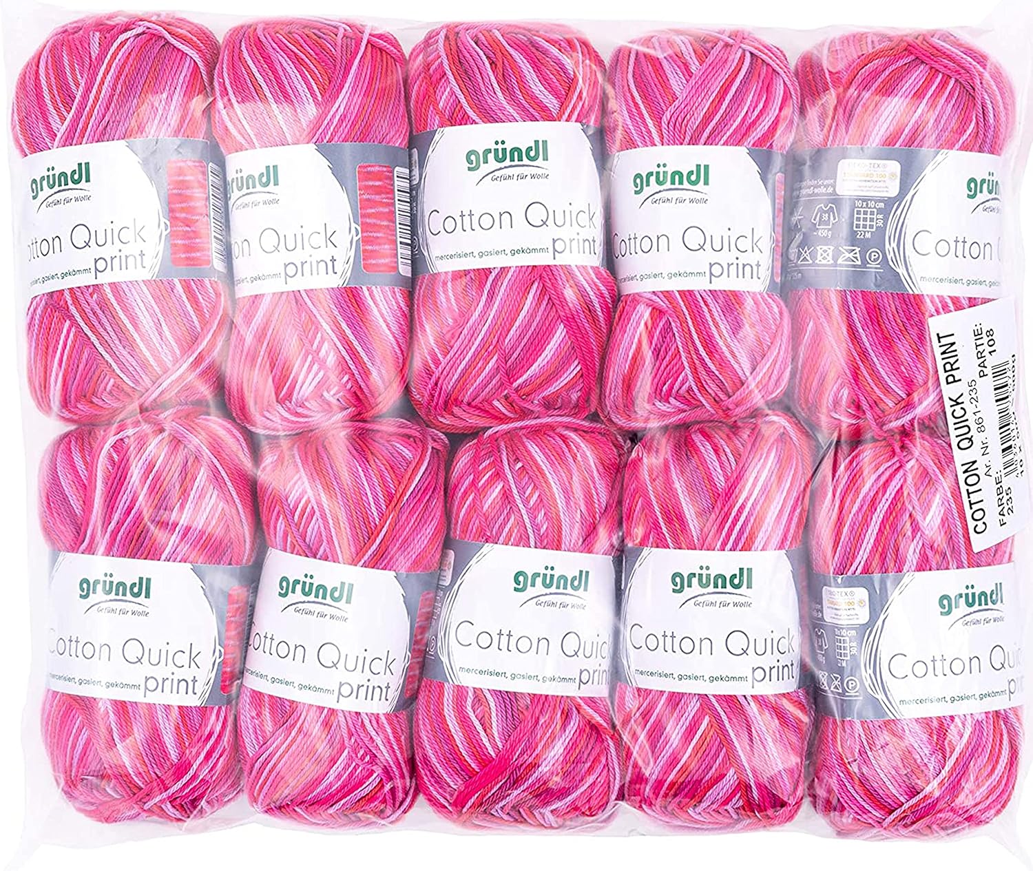 Gründl Cotton Quick Print Knitting/Crochet Yarn (Colourful Yarn Made of 100% Cotton, Oeko-TEX Certified, 50 g / 125 m