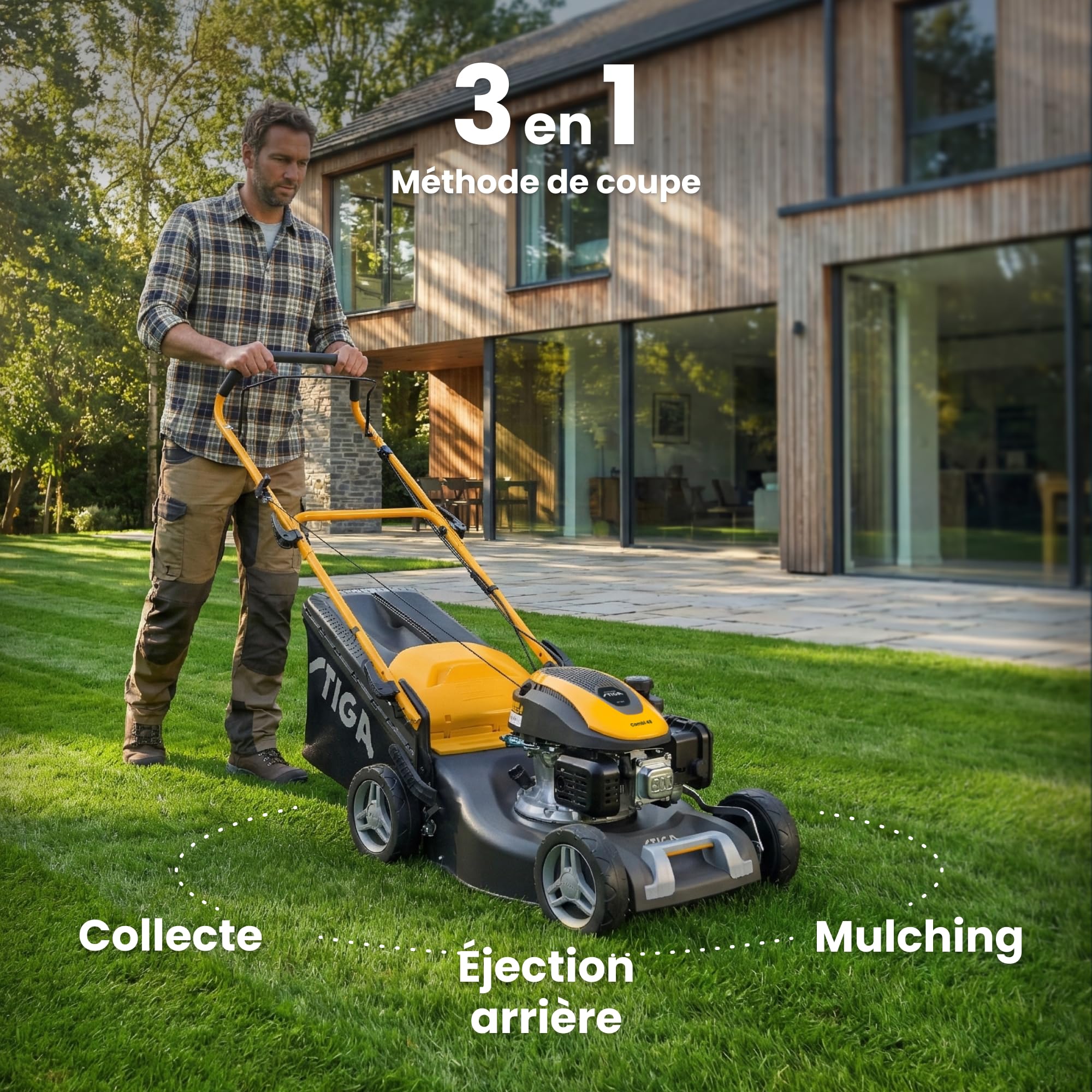 STIGA Combi 48 S Tondeuse Thermique, 139 cm³, 46 cm – Bac 60 L, Mulching Intégré, Réglage 6 Positions – Pelouses Jusqu’à 1 200 m², Gris