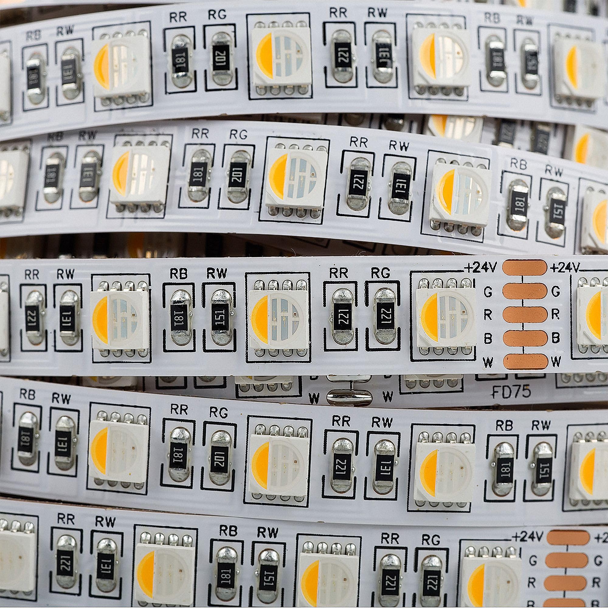 LED Strip 5050 RGB + blanco cálido (2700K) 90W los 500CM 24V IP20