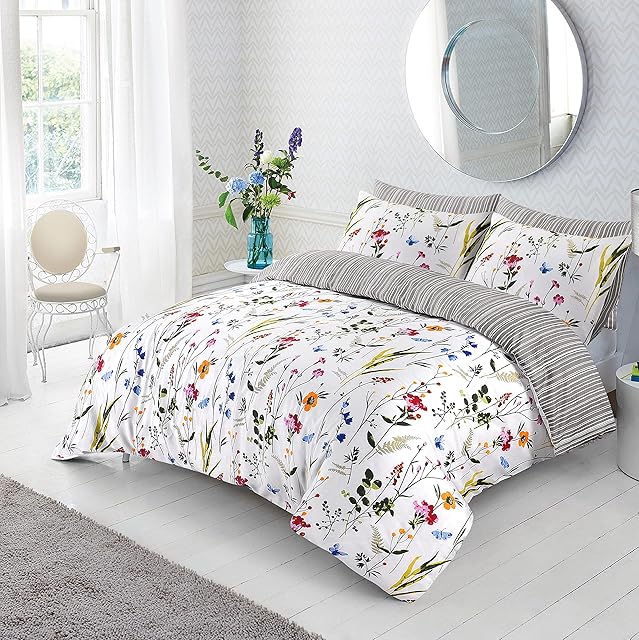 Printed Duvet Cover Set 3 Piece, 100% Cotton Percale 200 Thread Count Reversible Quilt Covers White | Black | Charcoal Grey | Bedding Sets Double King Super King Size (Double)
