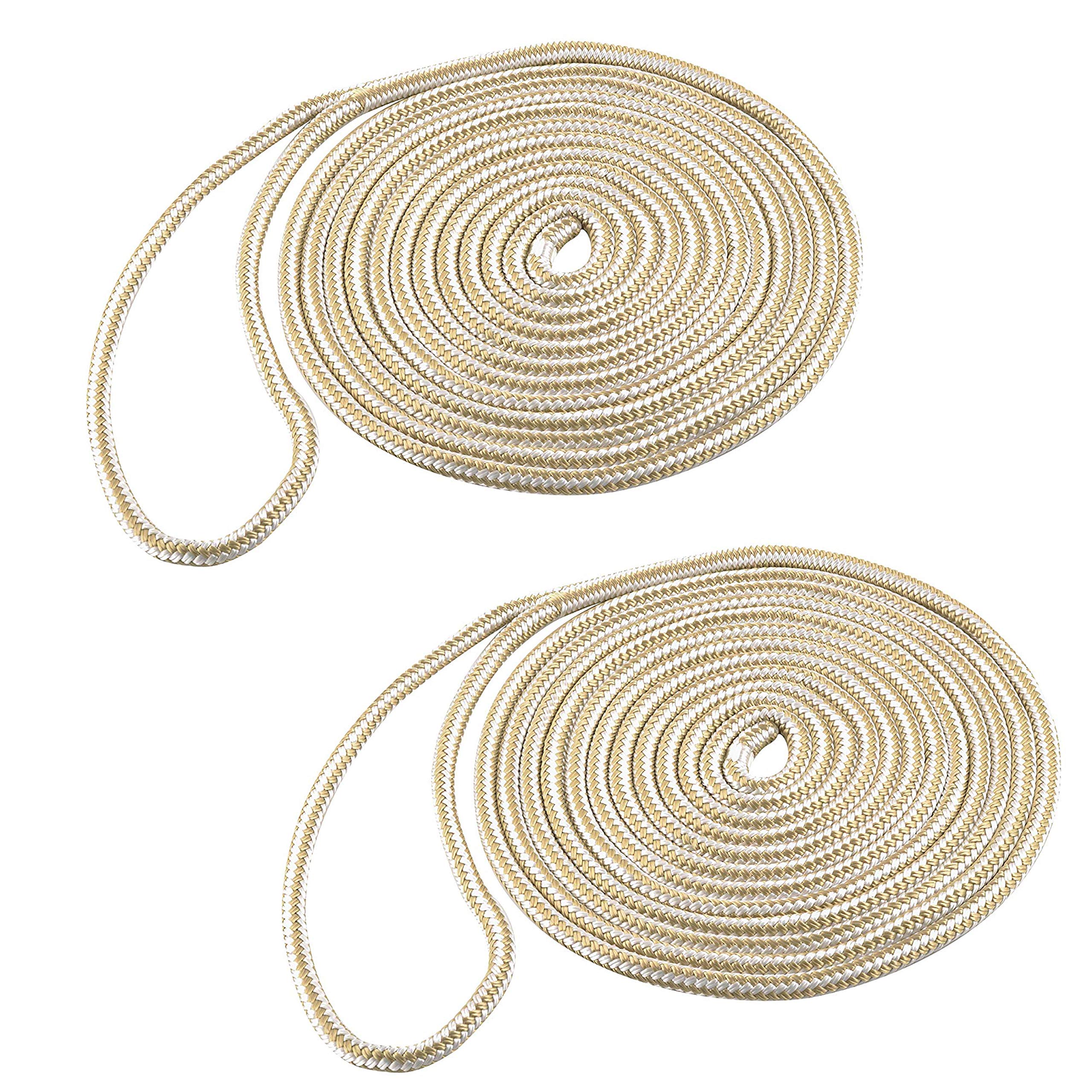 Double Braided Fender Line 3/8 Inch X 6 Feet 2 Pack (Gold/White, 3/8 Inch x 6 Feet)
