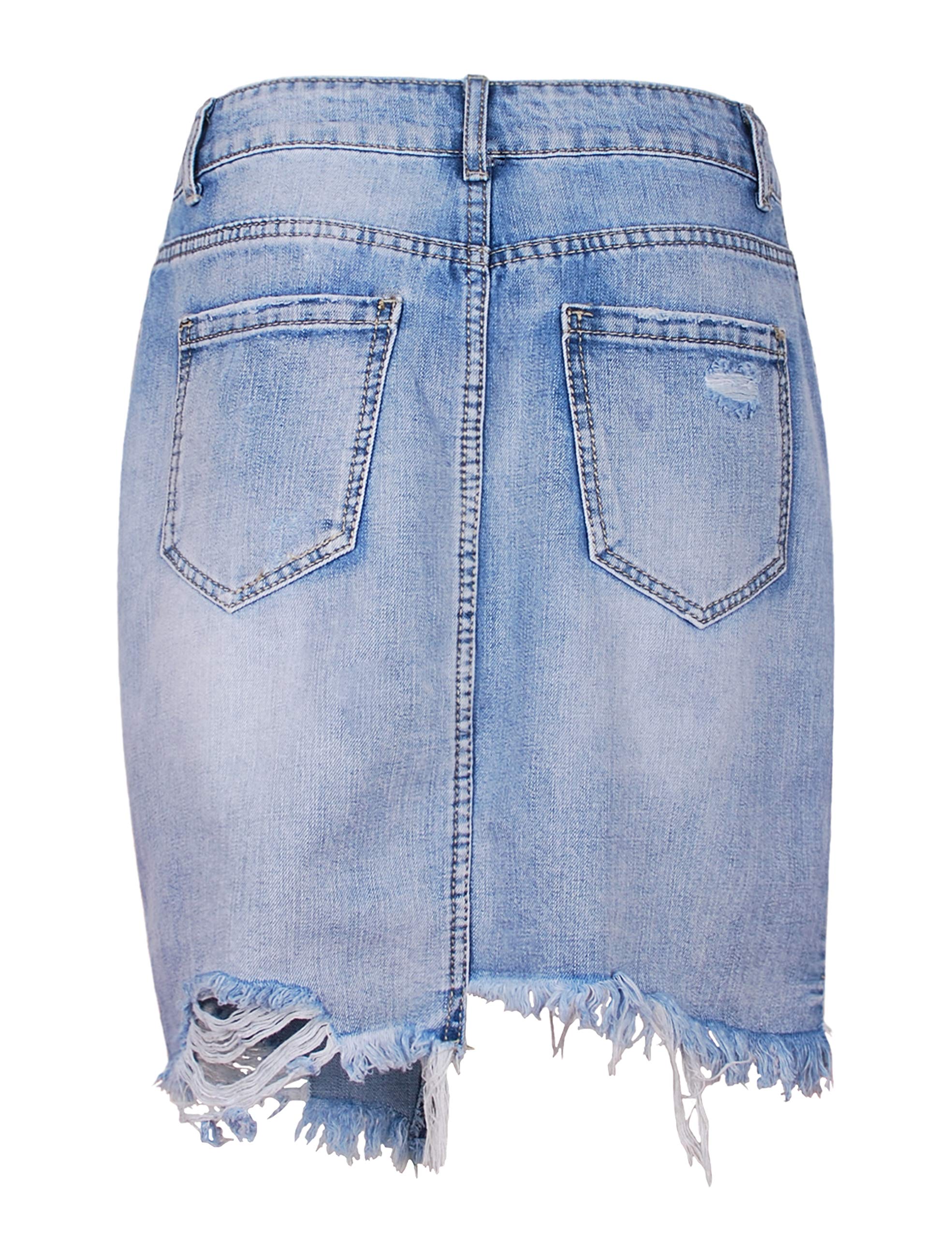 Fraternel Damen Rock Jeansrock Denim Vintage Destroyed