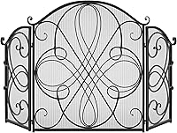 Best Choice Products 3-Panel Wrought Iron Fireplace Screen Spark Guard 55x33in - Black Scroll Design