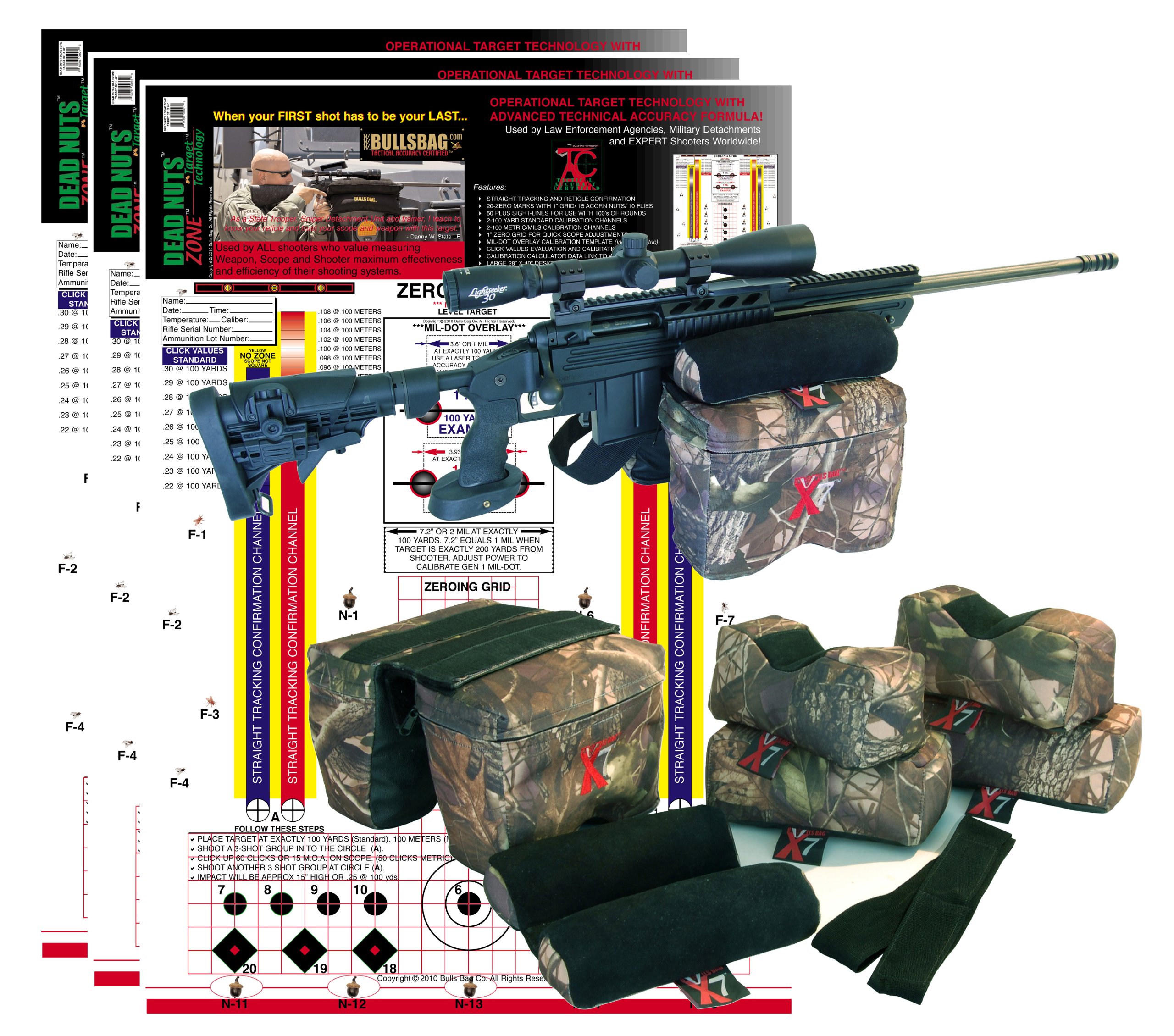 BULLS BAG P.G. (Proving Ground-Series) Tactical Rifle Shooting Rest with DNDZ-Target Technology! Spcl Ops-factory Pack (Unfilled) #0007-FP X7 ADVANTAGE Expert Shooting Rest Complete Tactical/Hunter SYSTEM (7 Bag Set)
