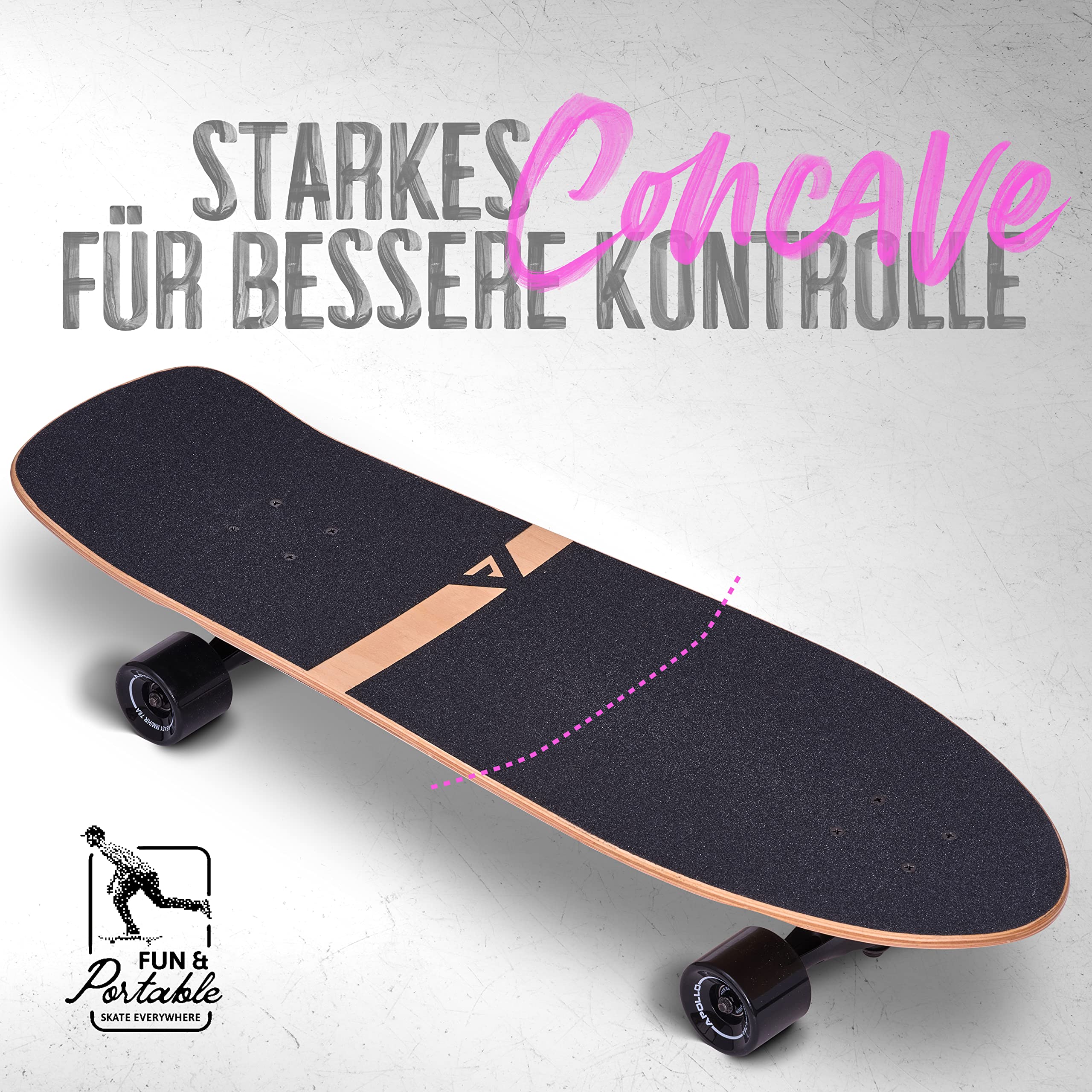 Apollo Surfskate pro Board | midi Longboard für Erwachsende, Kinder mit hochwertiger Surf Skate Achse | Mini Cruiser Board für Streetsurf | Carving & Pumping, Skateboard Kinder ab 6 Jahre