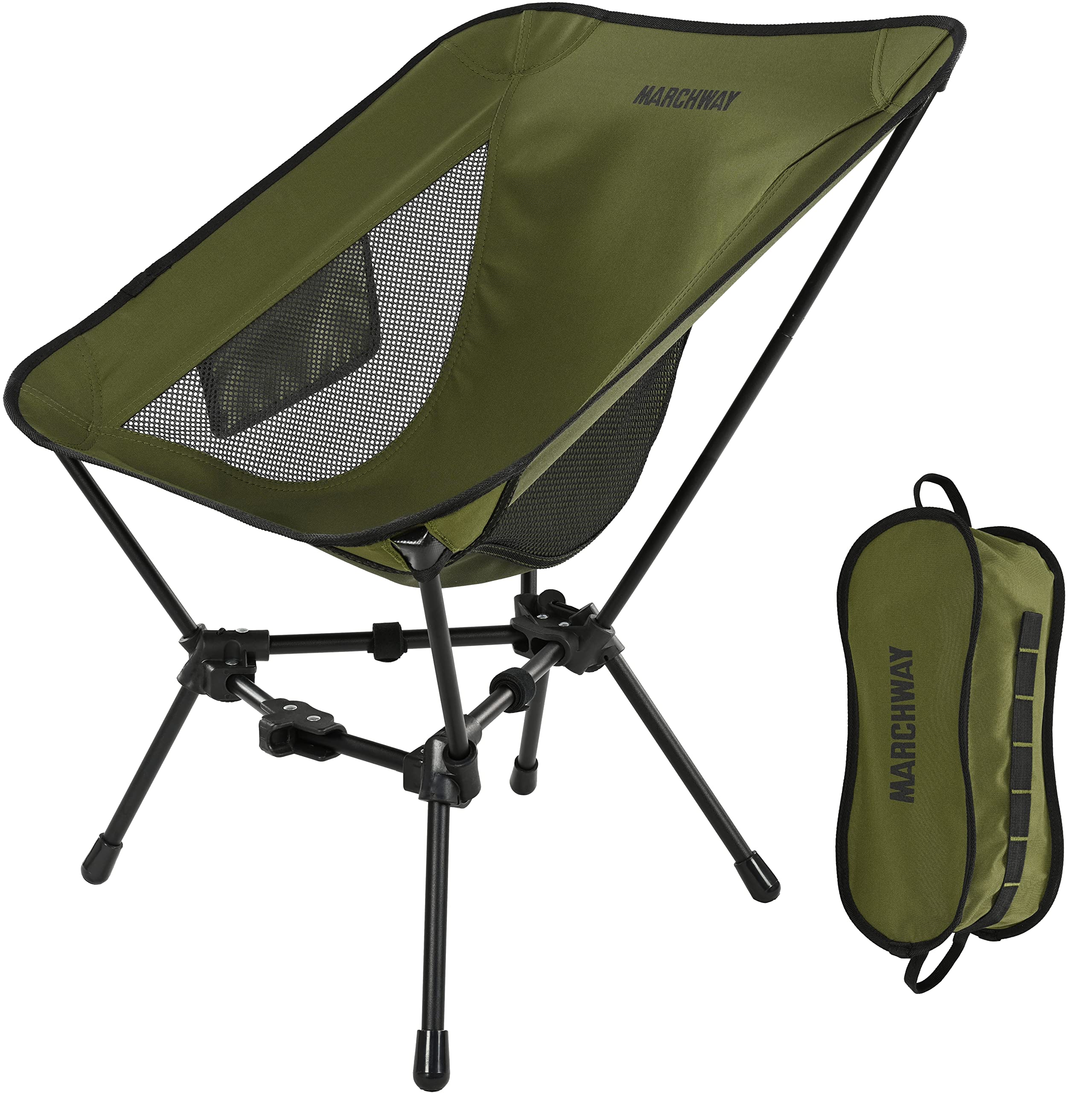 MARCHWAY Lightweight Folding Camping Chair, Portable Foldable Compact for Outdoor Camp, Travel, Beach, Picnic, Festival, Hiking, Backpacking, Supports 330Lbs (Green)
