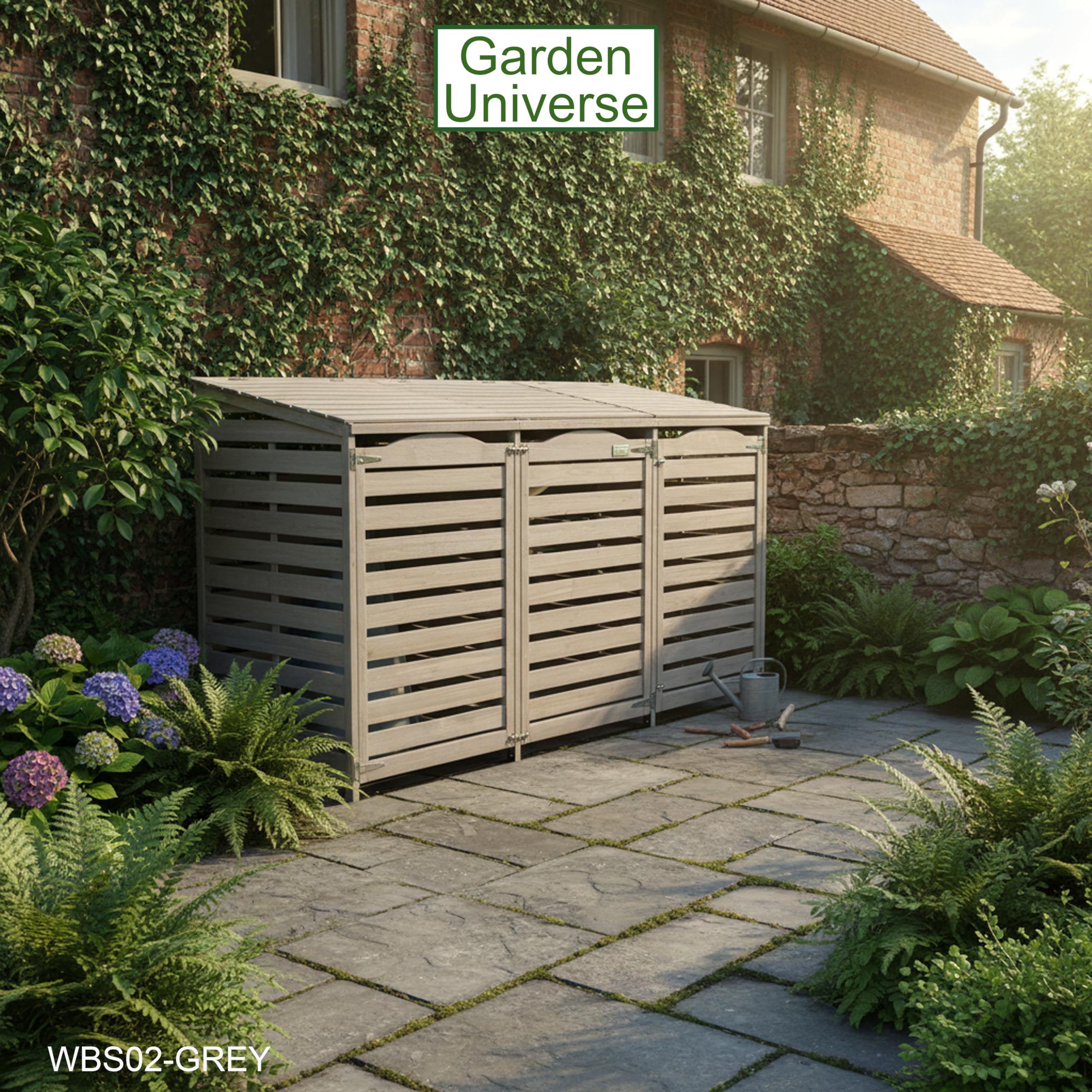 Wheelie Bin Storage Unit Triple Three Bins Garden Universe Outdoor 3 Wheelie Bin Storage In Grey WBS02-GREY — view 8