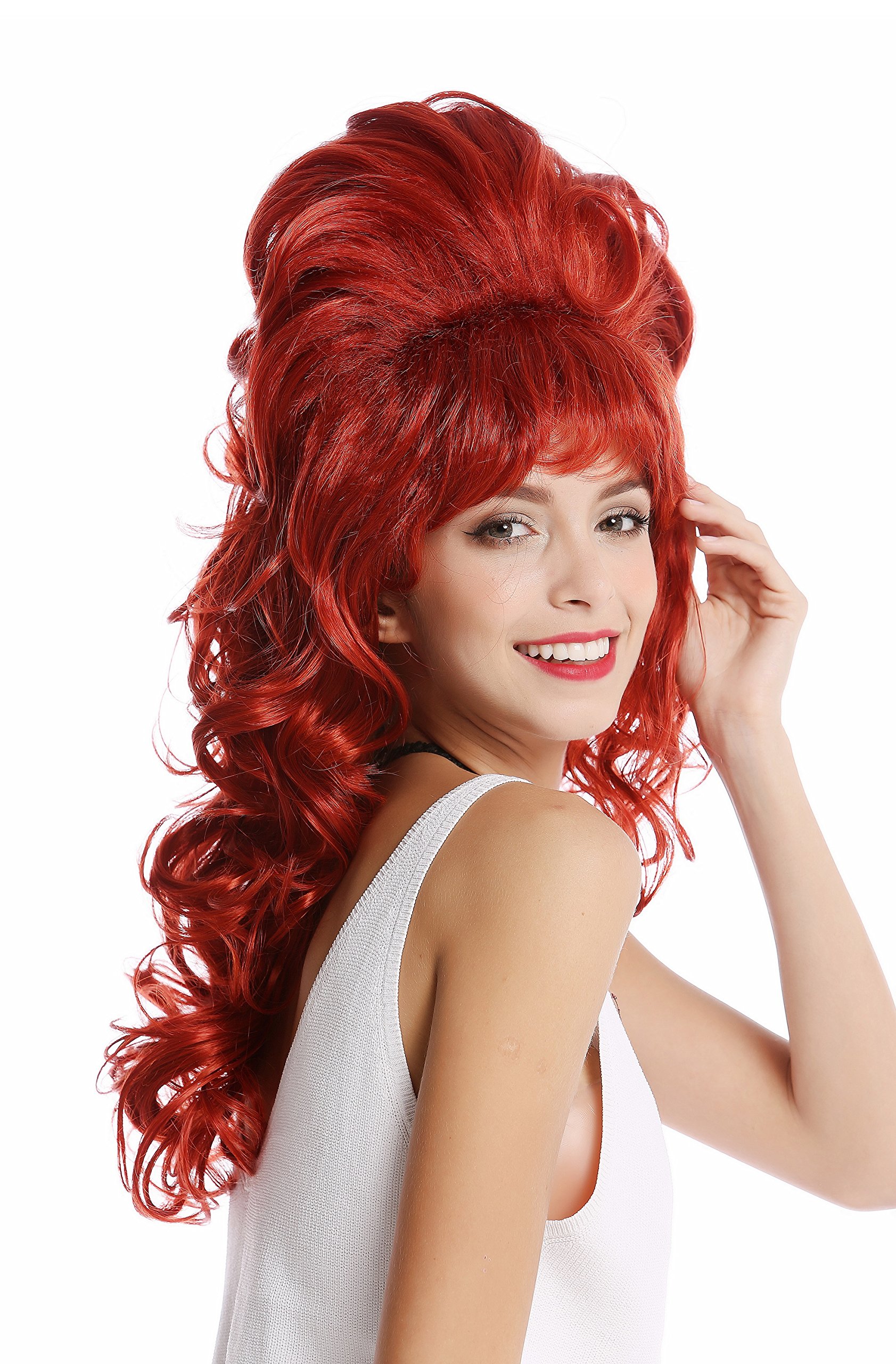 WIG ME UP - GF-W2418-137 Quality Lady Wig Baroque 60s Beehive Retro Bun curly long fiery red Pop Singer, red (137), 50 cm - Image 4