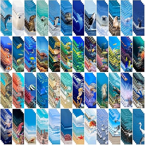 200 marcadores a granel de animales marinos para niños, 50 diseños de marcadores de libro para estudiantes, de doble cara, lindo marcador de libro