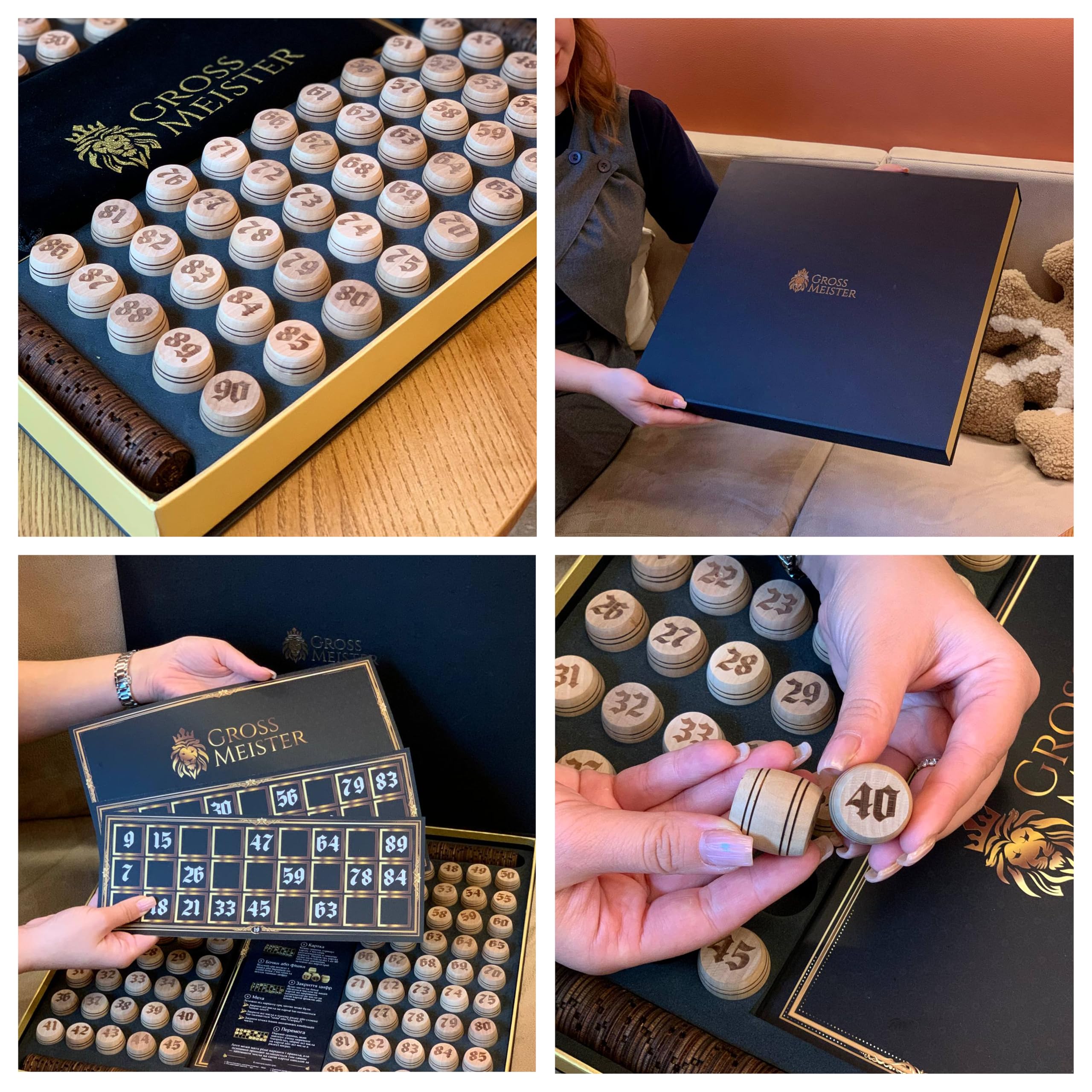 Ręcznie wykonana gra lotto premium z drewna – klasyczny zestaw bingo z ponumerowanymi drewnianymi beczkami i kartami do gry – gra towarzyska dla dzieci i dorosłych – gra rodzinna i gra