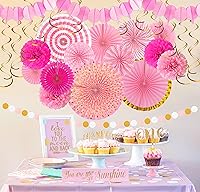 Vista 6 de Moon Boat Juego de abanicos de papel de 35 piezas - Decoración para cumpleaños, despedida de soltera, despedida de soltero, boda (color rosa)