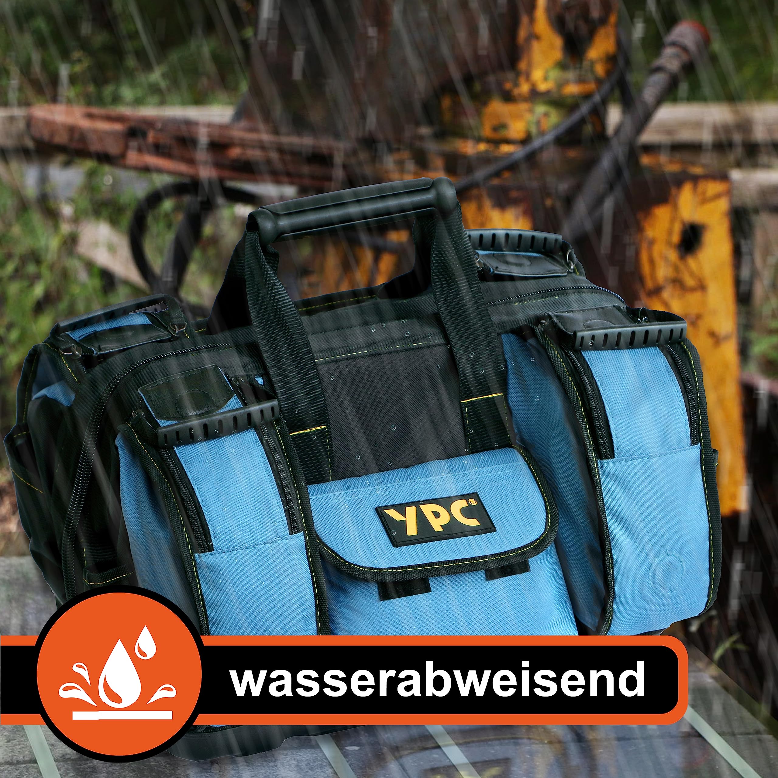 YPC Profi Werkzeugtasche leer XXL – 42x30x25cm große Tasche mit stabilem Boden, Wasserfest, Tragegriff & verstellbarer Schultergurt, Arbeitstasche, Reisetasche, Tool Bag für Werkzeug – 20 kg Tragkraft