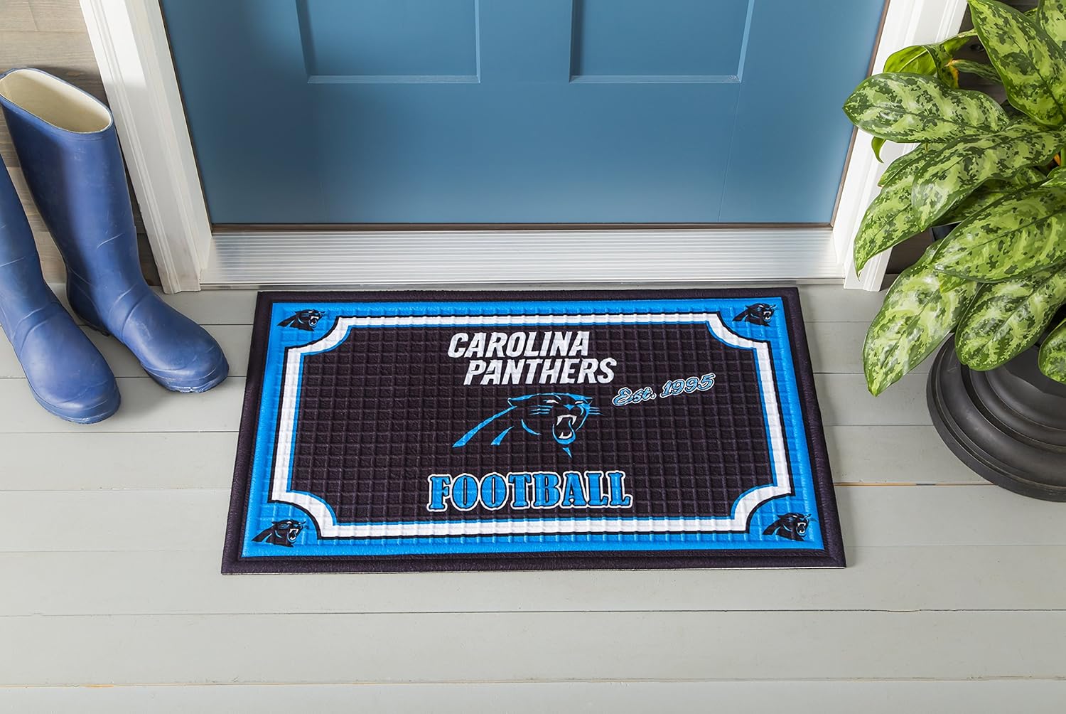 Team Sports America NFL Carolina Panthers Emobossed Outdoor Safe Mat 30" W x 18" H Durable Non Slip Floormat for Football Fans