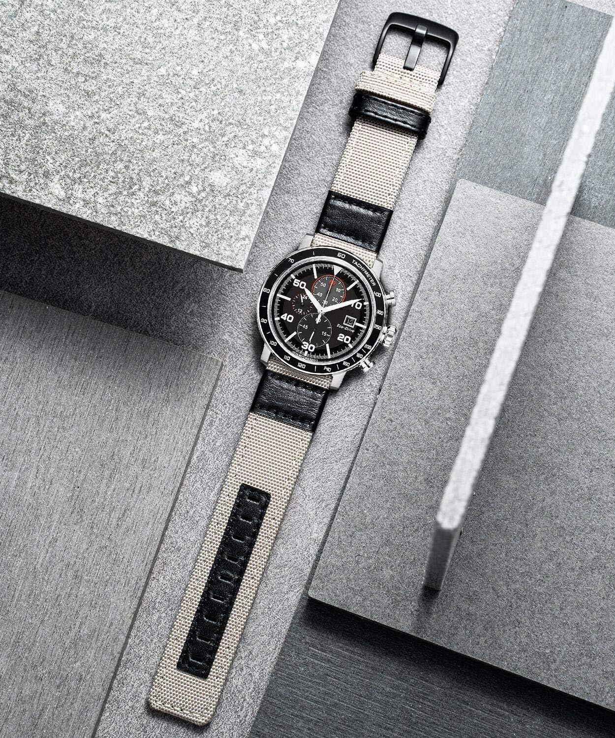 Cinturini, Cinturino di Ricambio for Orologio Ibrido in Tessuto Canvas con(Khaki,22mm)