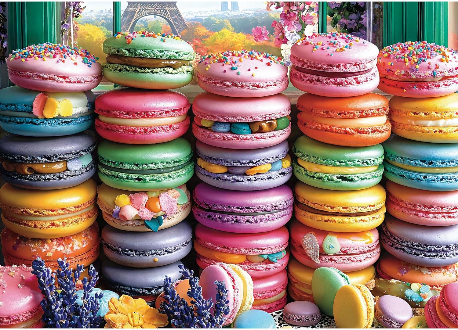 Puzzles for Adults 1000 Piece, Colorful Macaroon Food 1000 Piece Puzzle for Adults, Vibrant Dessert Jigsaw Puzzles with Letters on Back, Challenging Fun Games Gift Home Decor, 1:1 Poster