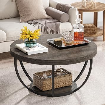 Tribesigns Round Coffee Table with Storage, 31.7" Living Room Table