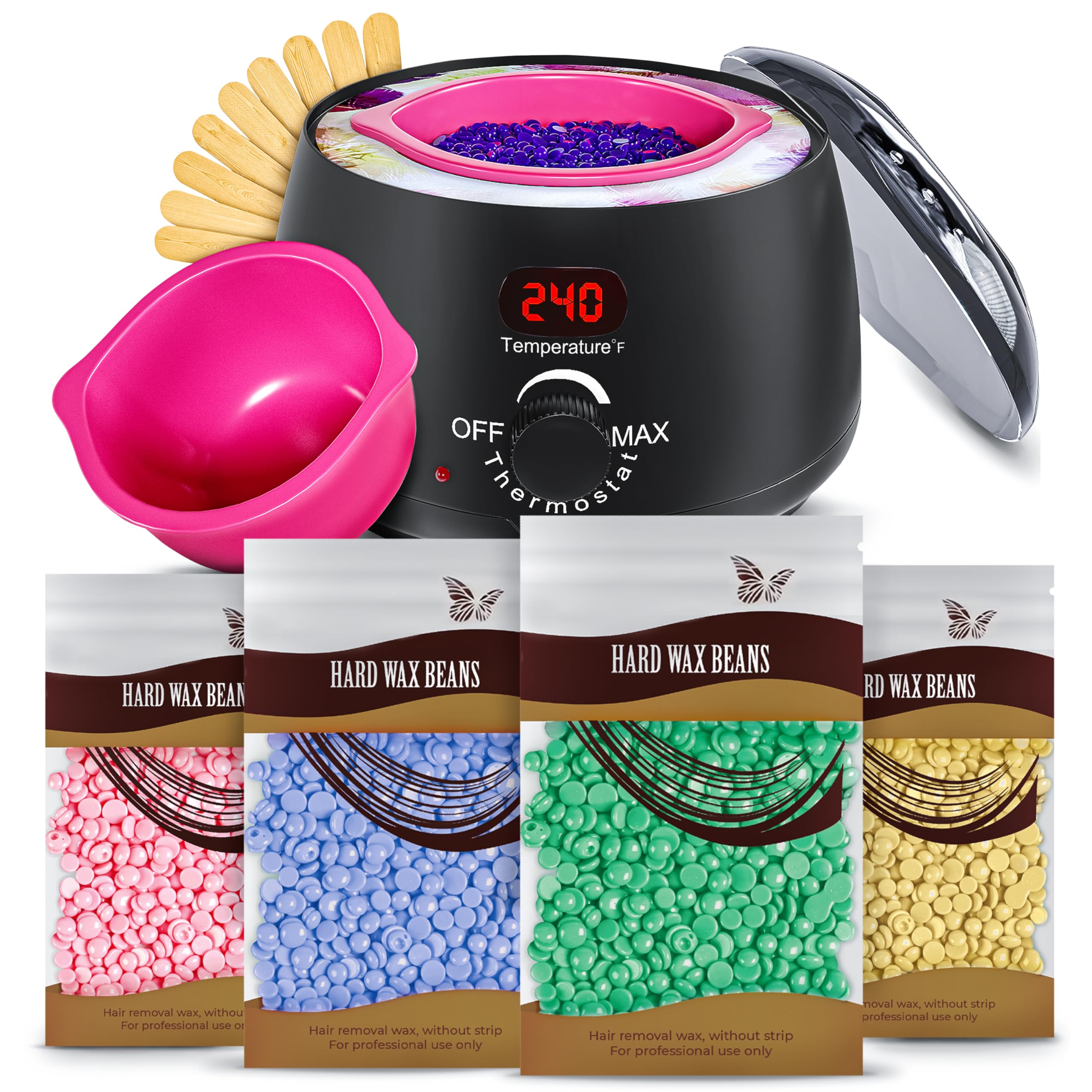 Premium Waxing Kit for Women & Men, Digital Wax Kit Suitable for Sensitive Skin/Face/Brazilian/Full Body/Bikini Black