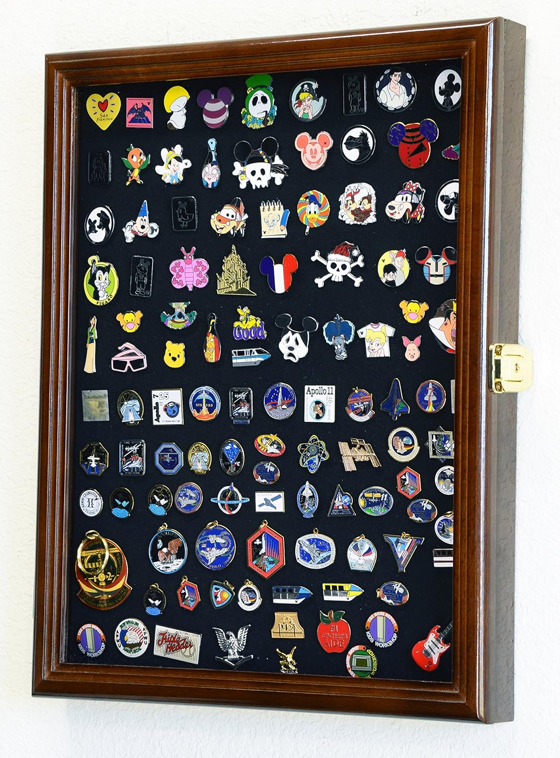 Lapel Pin Pins Display Case Cabinet Wall Rack Holder Disney Hard Rock Military Pins (Walnut Finish)