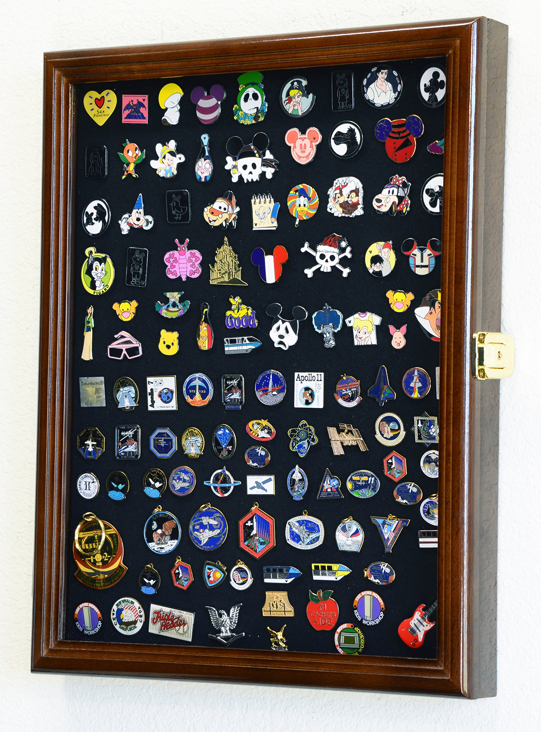 Lapel Pin Pins Display Case Cabinet Wall Rack Holder Disney Hard Rock Military Pins (Walnut Finish)