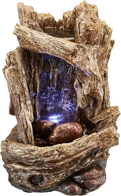Serenity Tree Trunk Water Feature with LED Lights, Self-Contained, Weatherproof for Garden, Patio & Decking (Small)