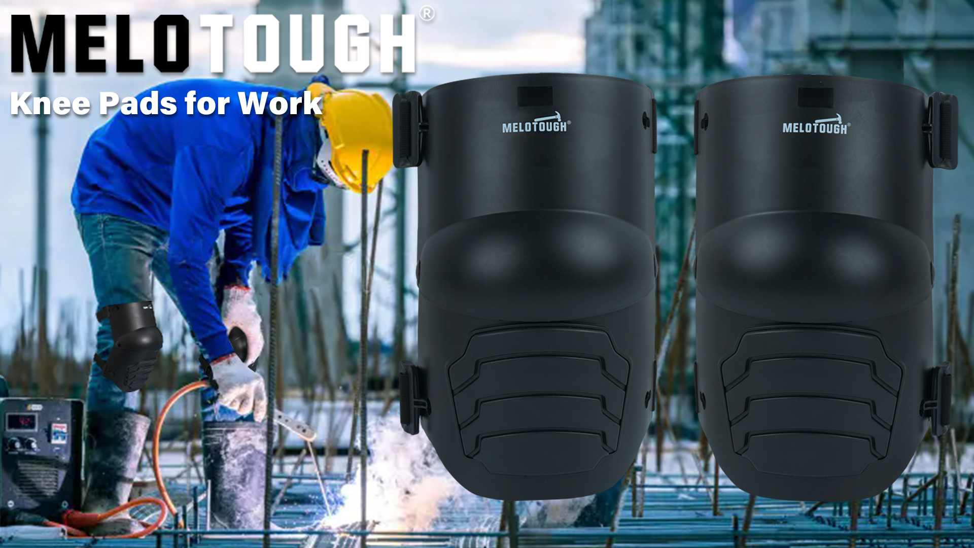 Image of MELOTOUGH Knee Pads for Work,Construction,Flooring,Gardening-Comfortable and Flexible(BLACK)