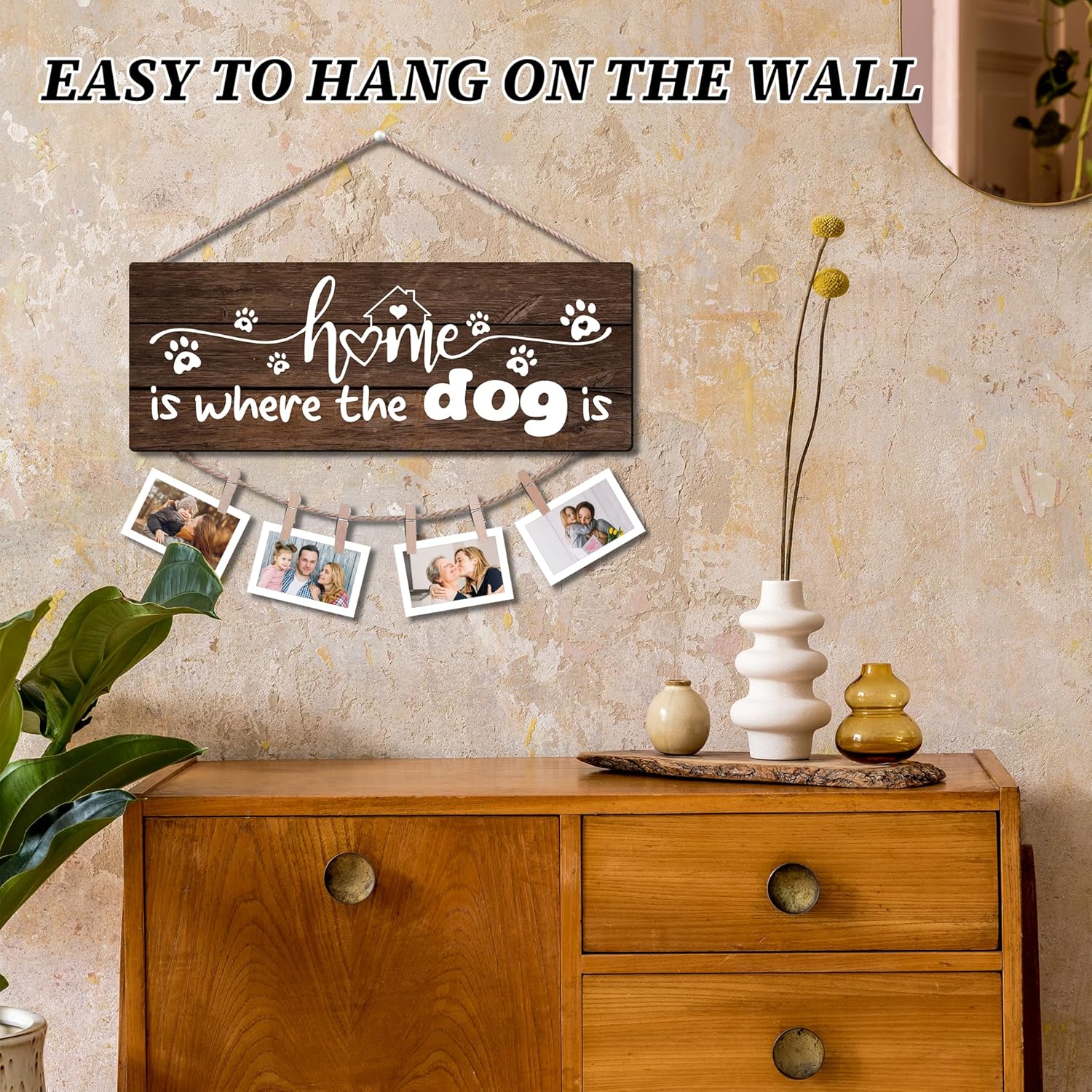 Dog Lover Picture Frame - 'Home is Where the Dog Is' - Rustic Wooden Photo Display for Pet Owners - Funny Gift for Dog Moms & Dads. (009) - Image 5
