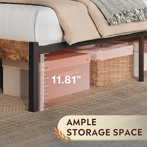 Miniatura 4 de WLIVE Base de cama Queen con cabecero, base de cama de plataforma de metal con almacenamiento debajo de la cama, base de colchón de 1500 libras, no