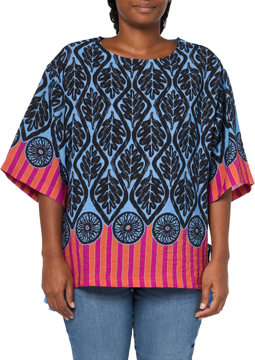 Tru Luxe Jeans Women's Mixed Print Boatneck Top with Side Ties X-Large Multi