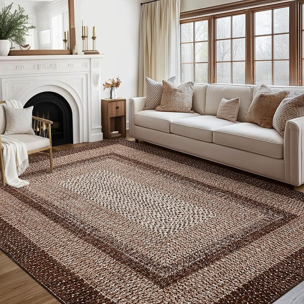 RUGSREAL 8x10 Washable Area Rug for Living Room with Rubber