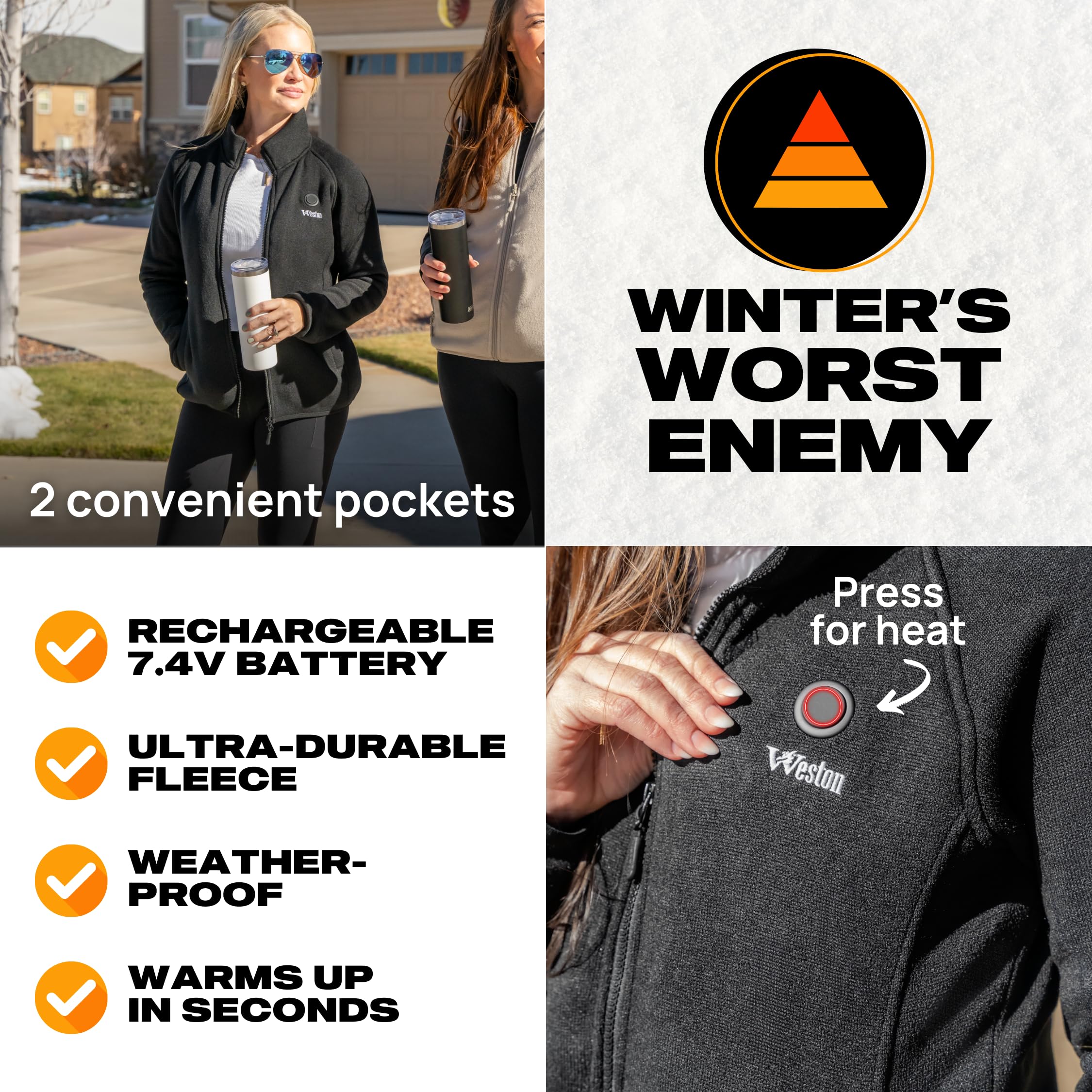 Weston Heated Fleece Jacket for Women - Rechargeable & Electric - Women's Heated Jacket & Sweatshirt for Cold Weather
