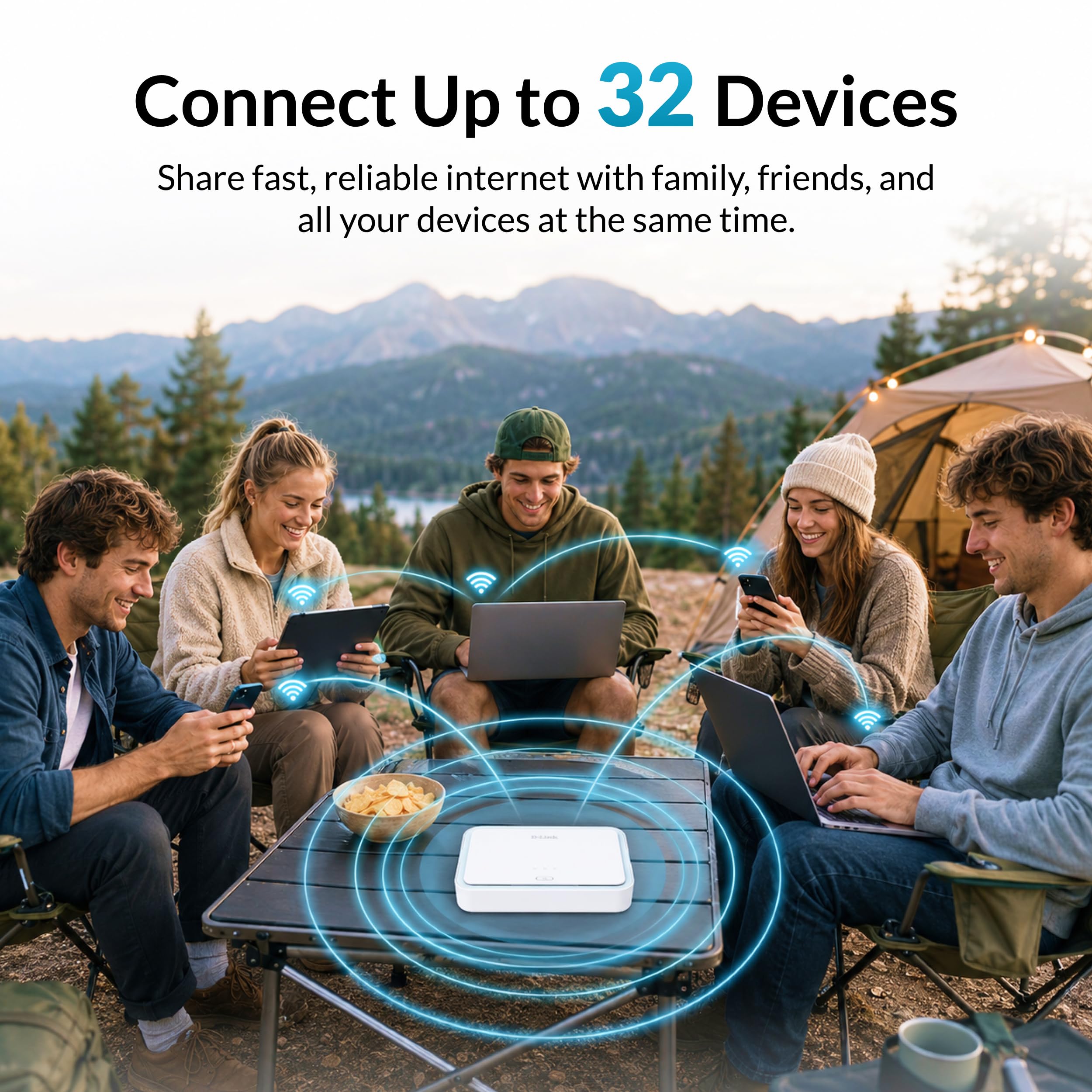 D-Link Router podróżny DBR-330-G 5G NR AX3000 Wi-FI 6 (DBR-330-G) - do 4,67 Gb/s, Wi-Fi 6 AX3000, akumulator 5260 mAh, 32 urządzenia, współdzielenie MicroSD, USB-C, przenośny hotspot 5G