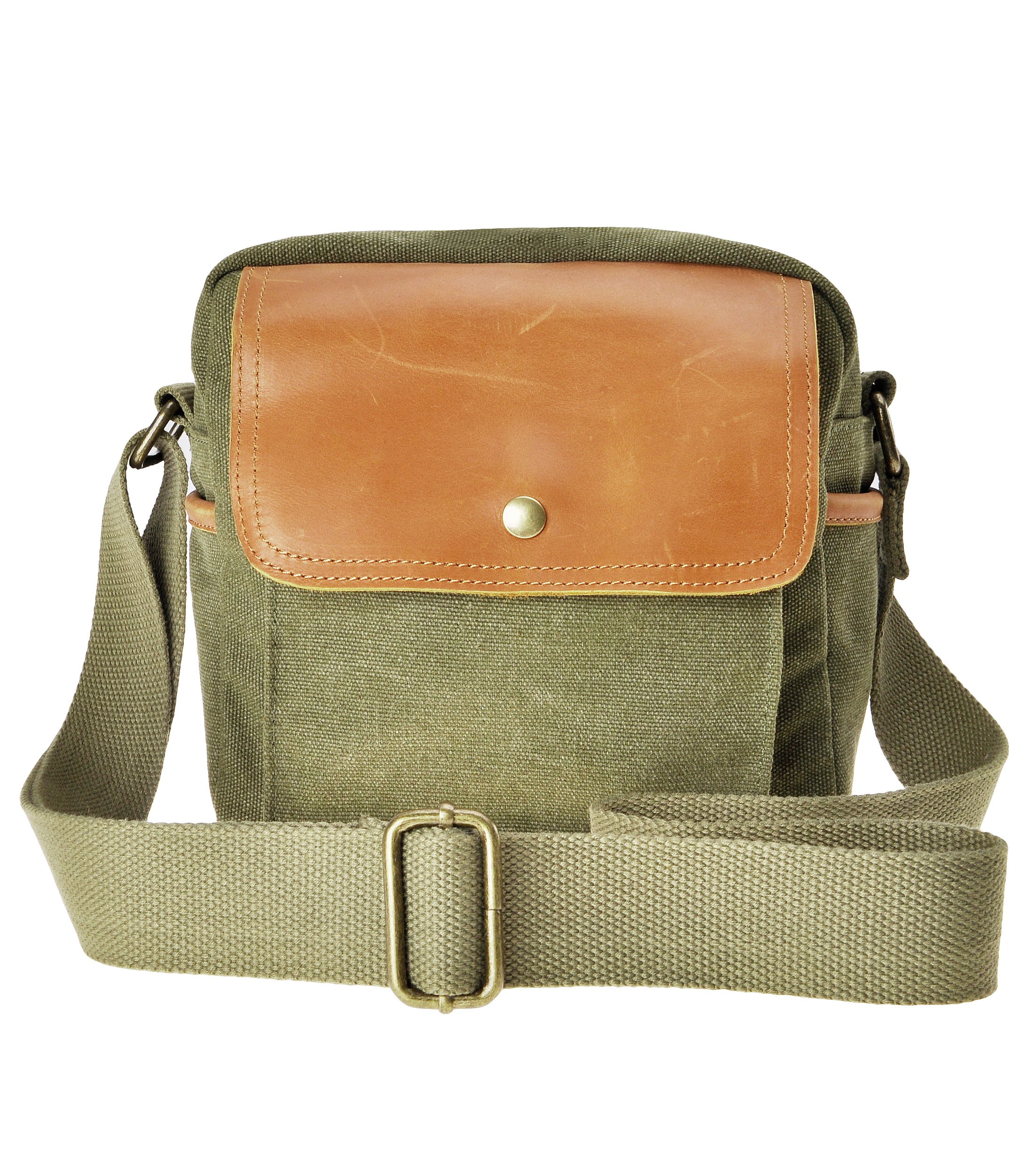 Canvas Camera Bag ZLYC Small DSLR Case Leather Trim Shoulder Messenger Satchel (Green)