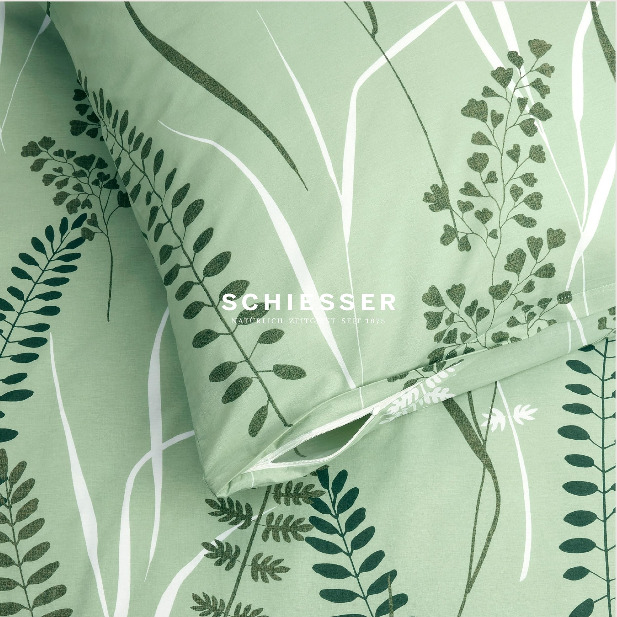 Schiesser Bettwäsche 155x220 cm | 100% Baumwolle | Grün | Floral | 2-teilig | SCHIESSER | Renforcé | 155x220 cm + 80x80 cm | angenehm weich & glatt | pflegeleicht & atmungsaktiv | OEKO-TEX® MADE IN GREEN
